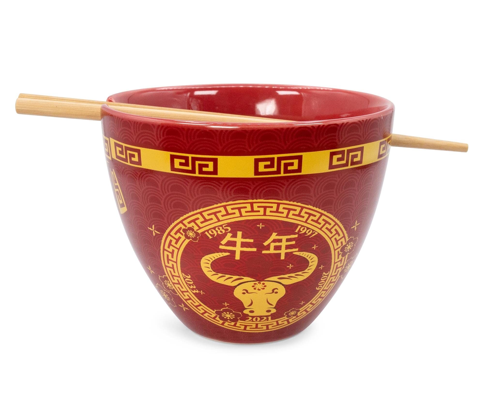 Boom Trendz Year Of The Ox Chinese Zodiac Ceramic Dinnerware Set | Includes 16-Ounce Ramen Noodle Bowl And Wooden Chopsticks Asi