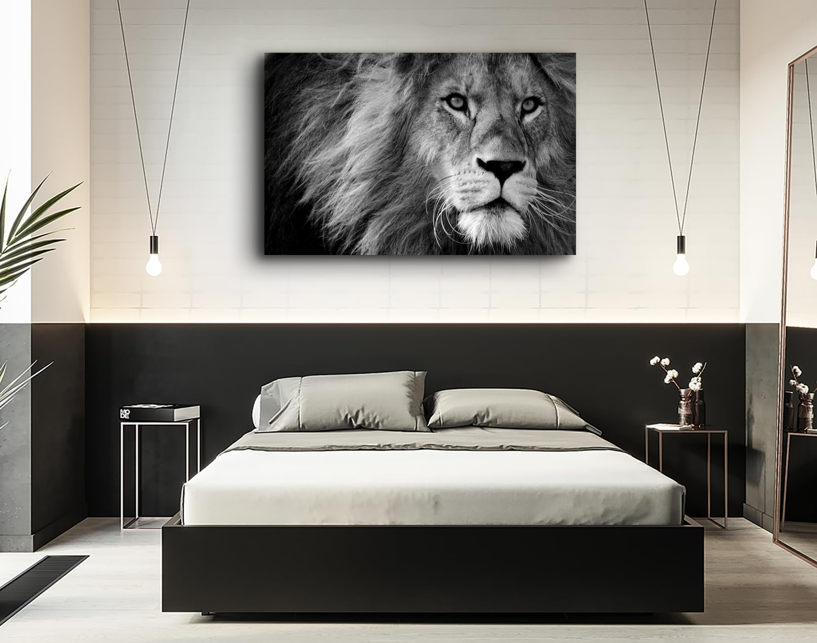 Baisuart D0169 Modern Giclee Canvas Prints Wall Art Stretched Artwork Black and White Lion Pictures to Photo Paintings on Canvas Wall Art for Bedroom Living Room Home Decorations Office Wall D?or