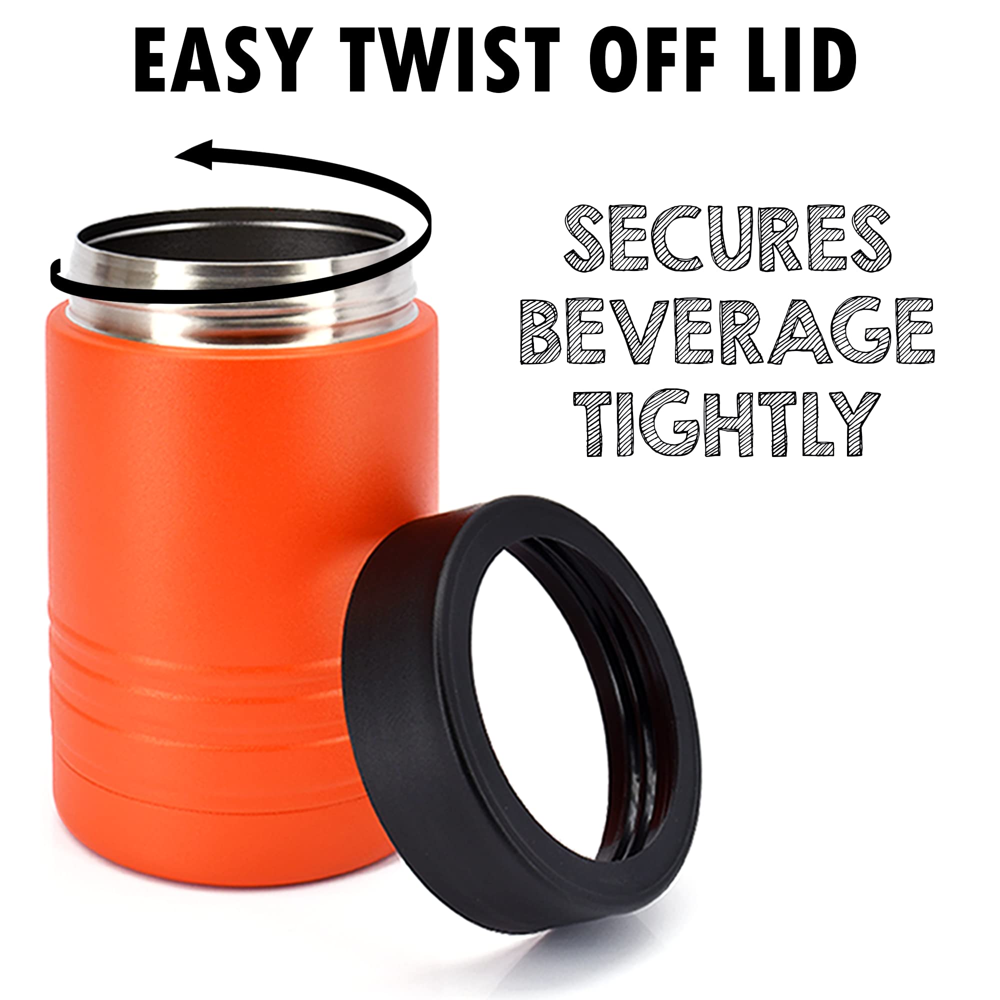 Clear Water Home Goods - 12 Oz Stainless Steel Double Wall Vacuum Insulated Can Or Bottle Beverage Cooler - Powder Coated Orange