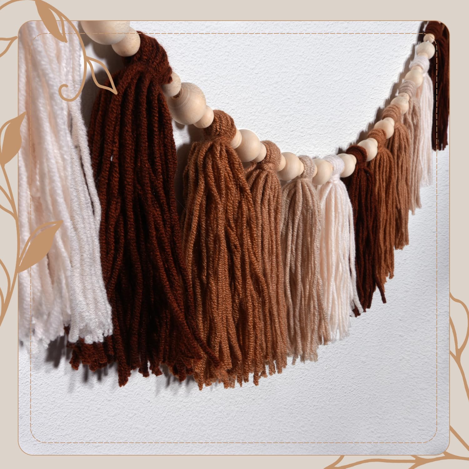 GIAUMA Brown Boho Yarn Tassel Garland Terracotta Rainbow Bunting Banner Western Neutral Wall Hanging Decor for Classroom Nursery