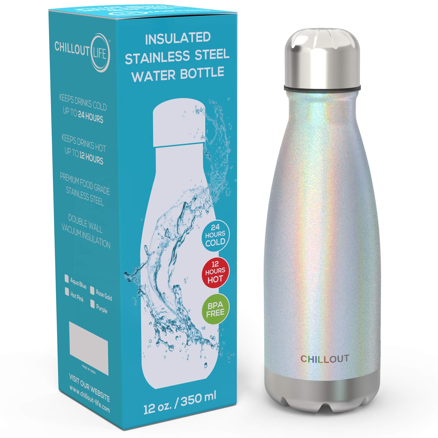 CHILLOUT LIFE Stainless Steel Water Bottle for Kids School: 12 oz Double Wall Insulated Cola Bottle Shape for Cold and Warm Drinks  BPA Free Metal Sports Bottle for Boys  Girls & Women