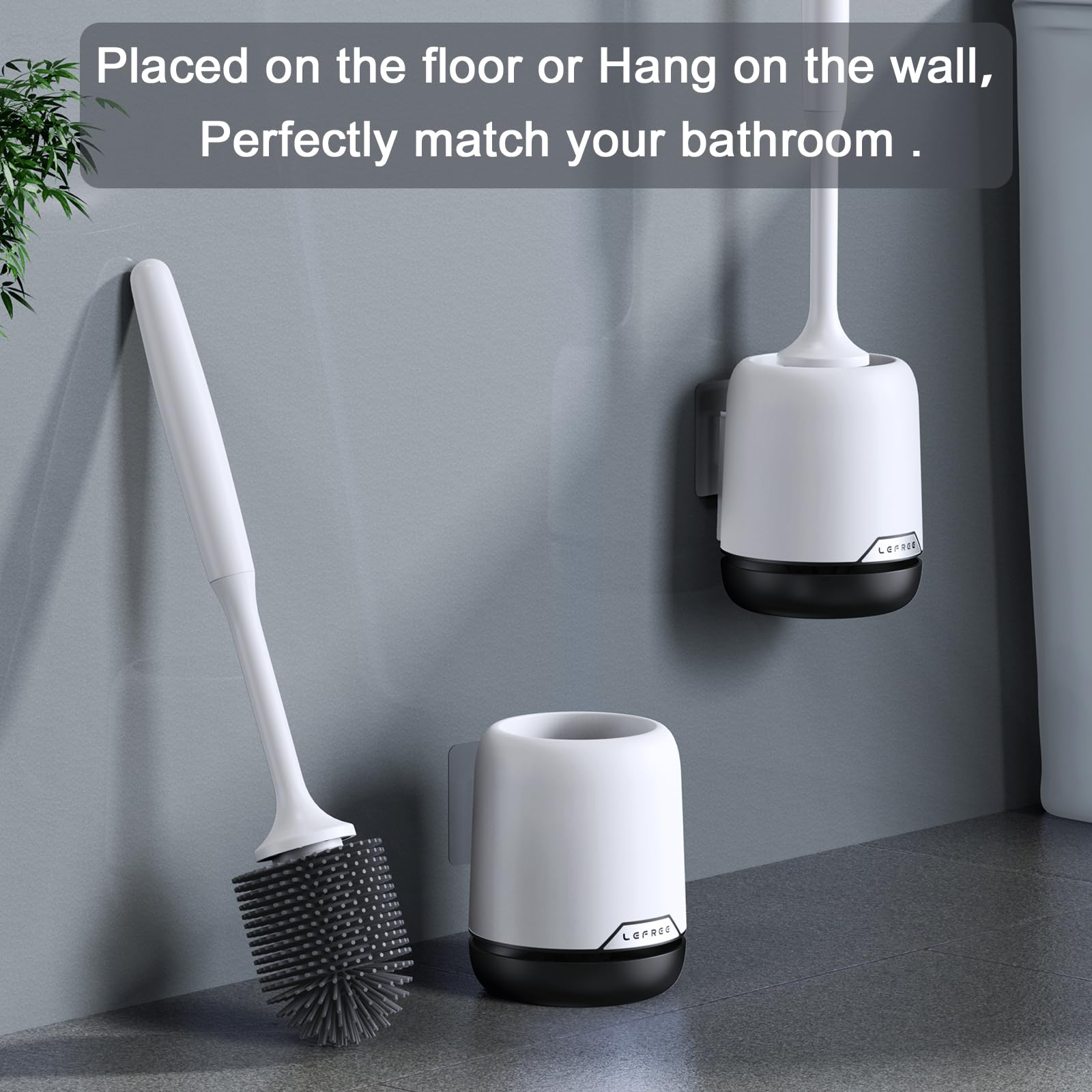 Lefree 2 Pack Silicone Toilet Brush,Rubber Toilet Bowl Brush And Holder Set With Ventilated Holder, Toilet Cleaner Brush For Bat