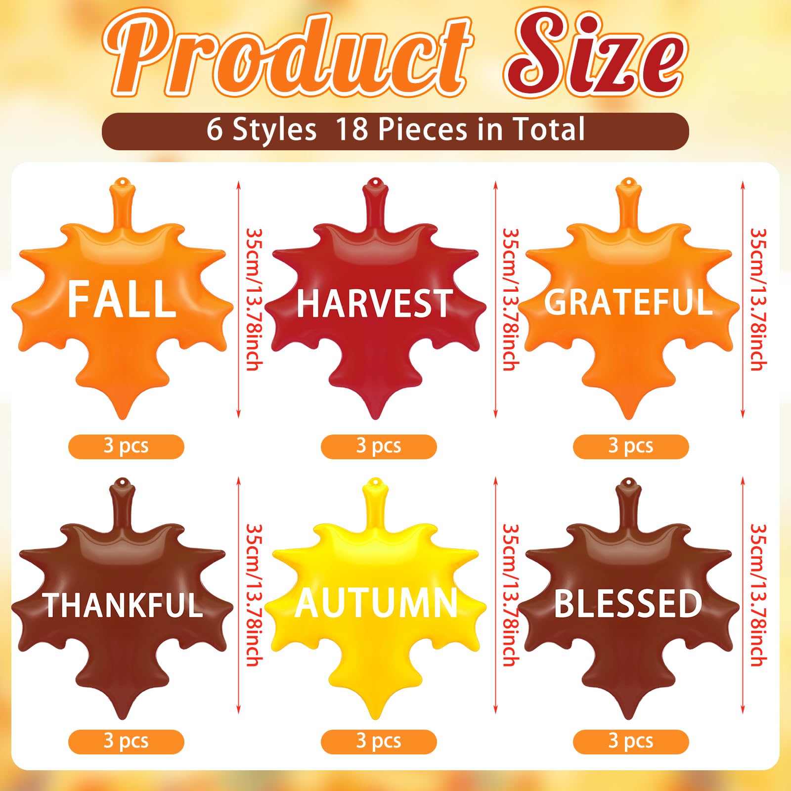Leyndo 12 Pieces 14 Inch Thanksgiving Fall Inflatable Maple Leaf Outdoor Decorations Autumn Maple Leaf Inflatable Hanging Orname