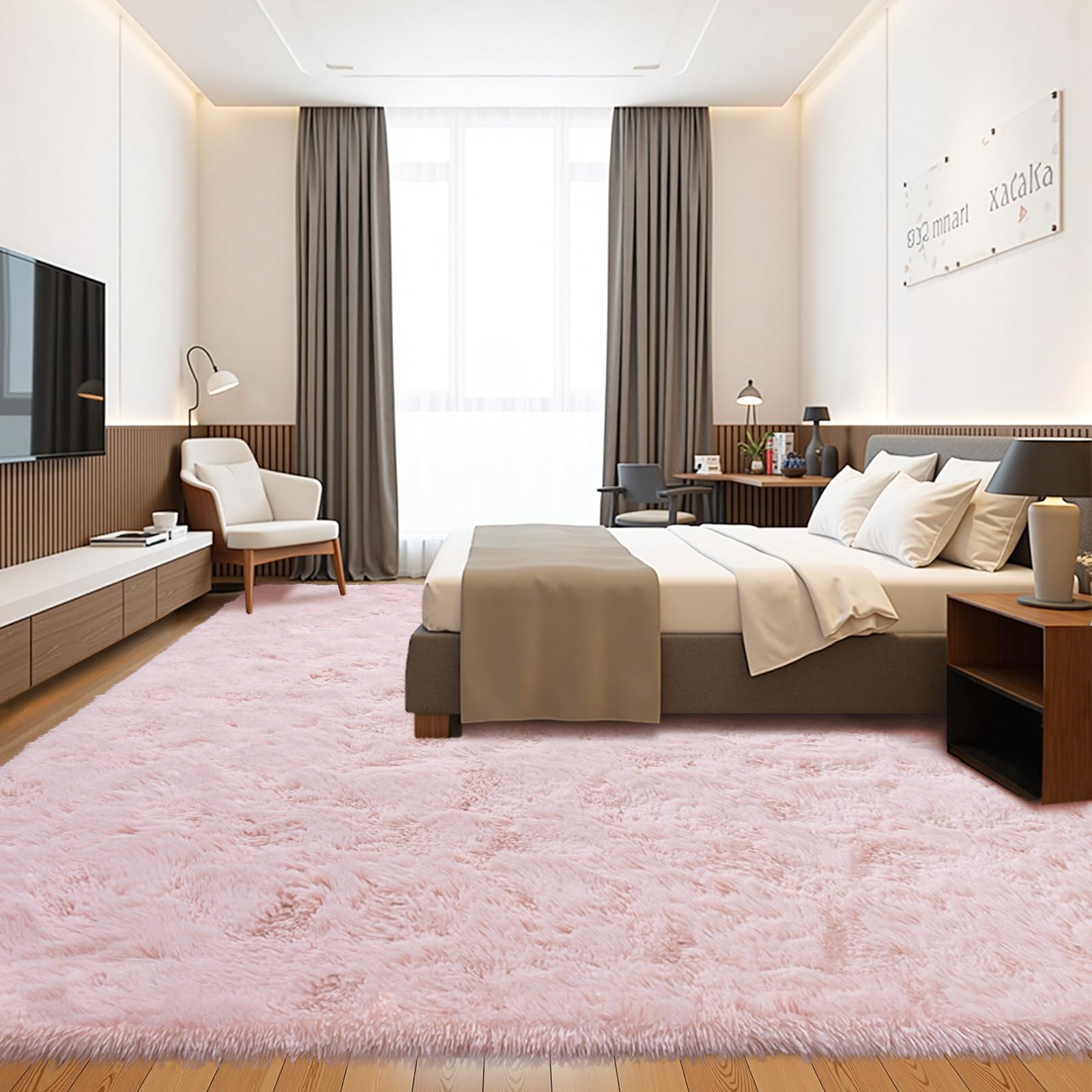 FinRec 8x10 Fluffy Pink Rugs for Living Room Bedroom, Soft Indoor Fuzzy Shaggy Area Rug, Non-Slip Furry Rug for Teen Girls and 