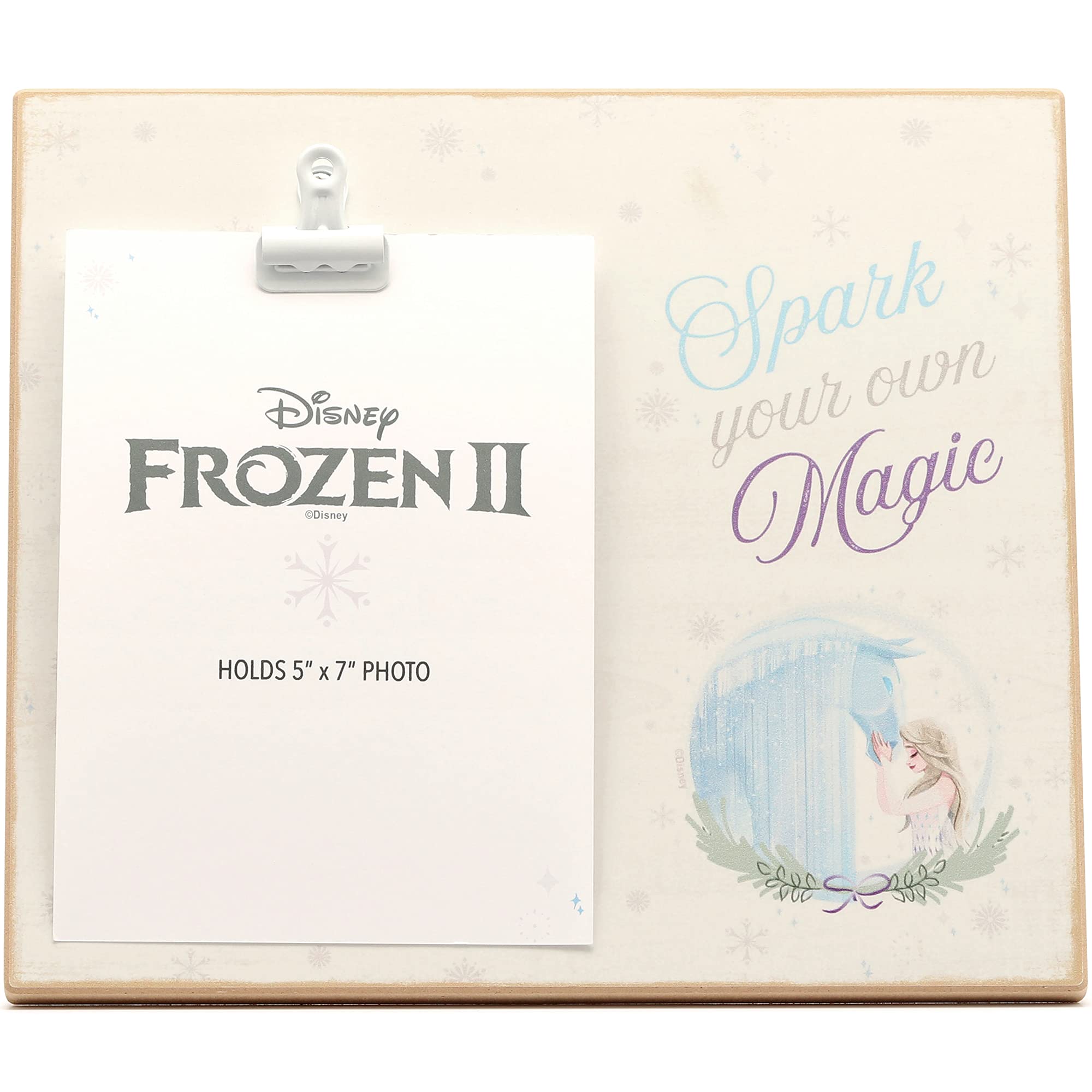 Open Road Brands Disney Frozen 2 Elsa Wood Photo Clip Frame for 5x7 Picture - Spark Your Own Magic - Cute Frozen Decor