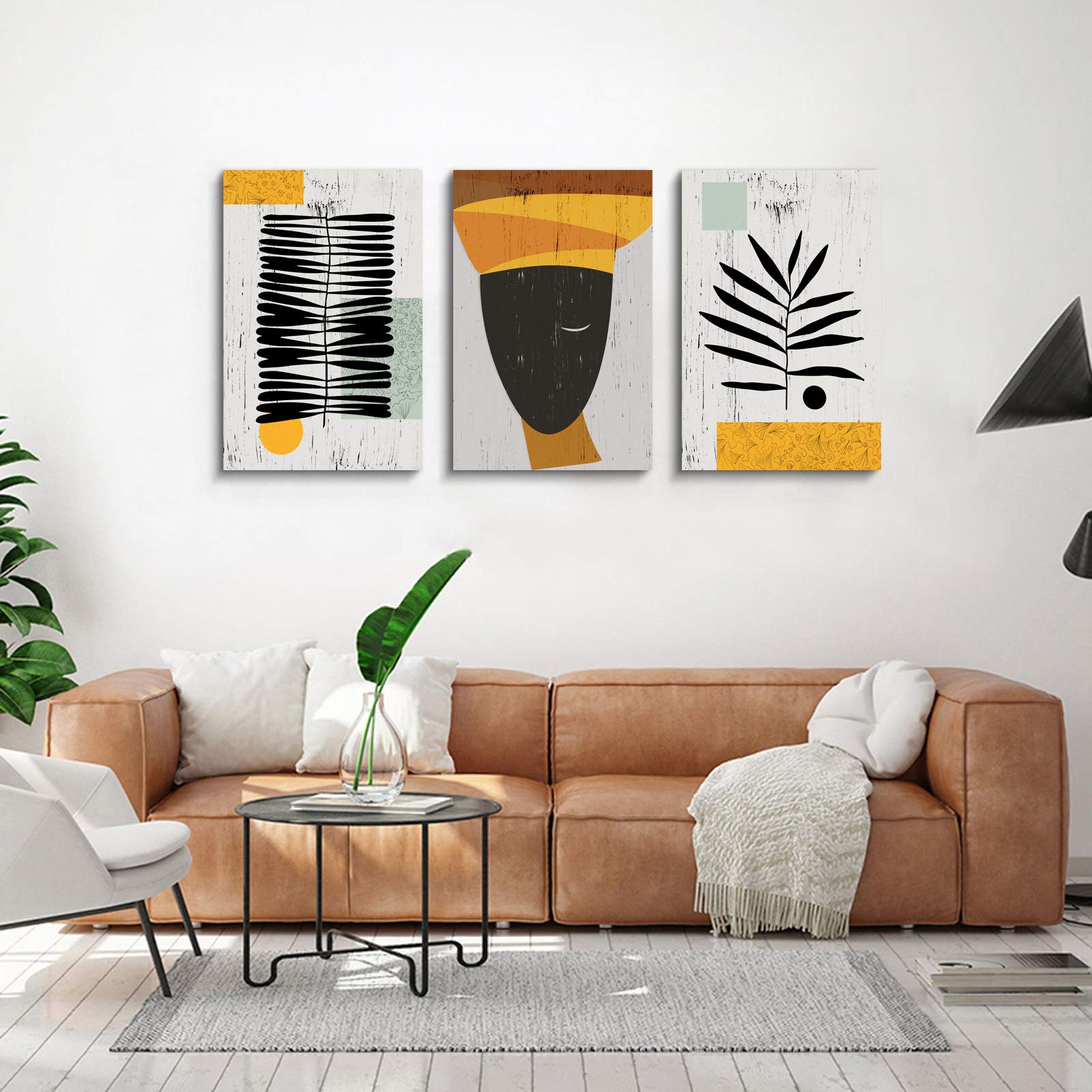 Framed Canvas Wall Art African Ethno Motive Wall Art Set  Abstract Ethno Art  African American Woman Portrait  Black Orange Print  Contemporary Collage  Minimalist (S-3pcs 20x30inchx3pcs)