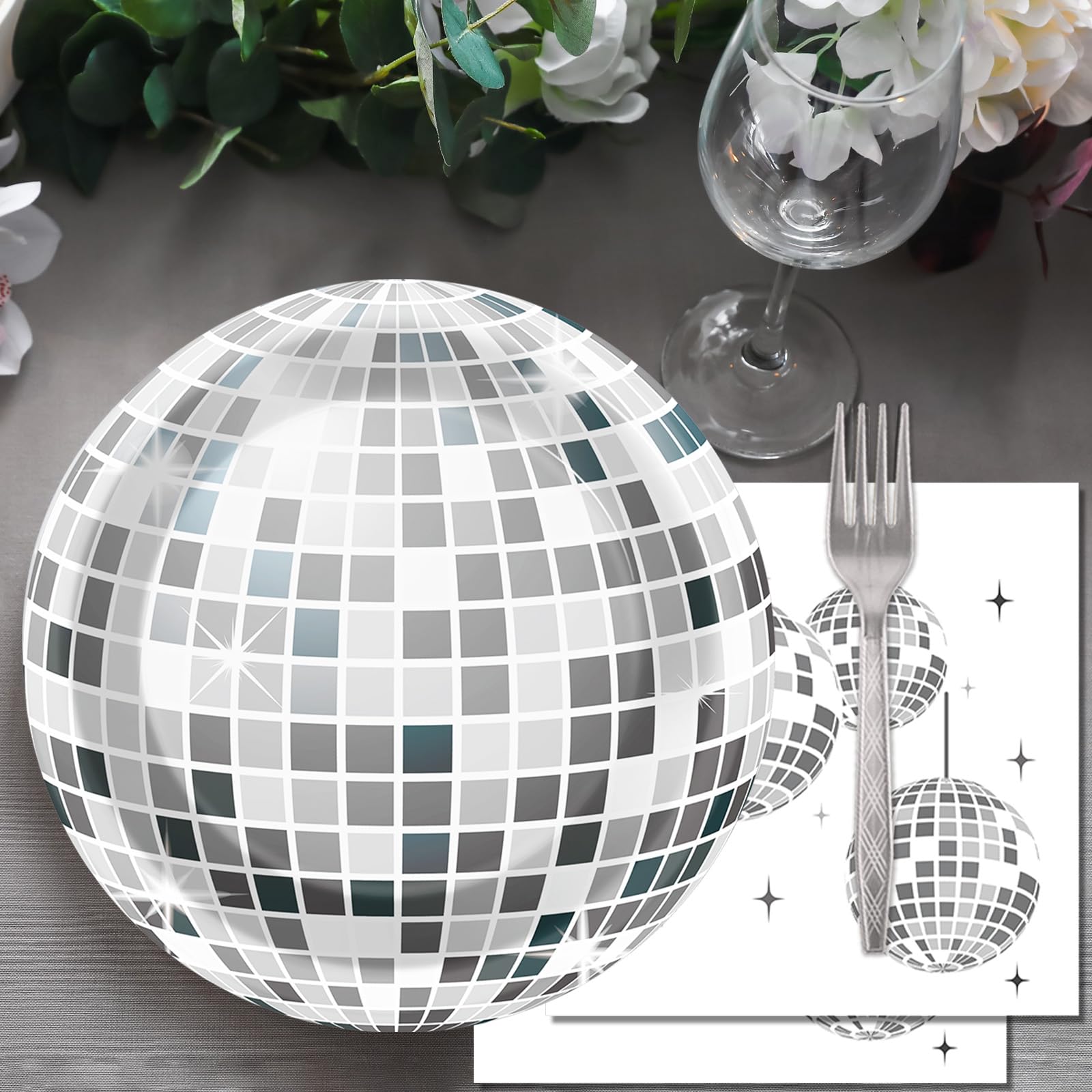 200Pcs Disco Theme Party Plates And Napkins 1970S Birthday Party Decorations Silver Disco Birthday Party Plates 70S Disco Party