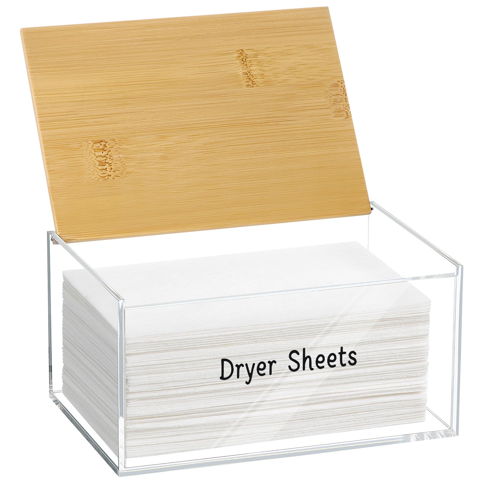 Dryer Sheet Holder, Acrylic Dryer Sheet Dispenser With Bamboo Lid, Acrylic Tissue Box, Dryer Sheet Container, Acrylic Dryer Shee