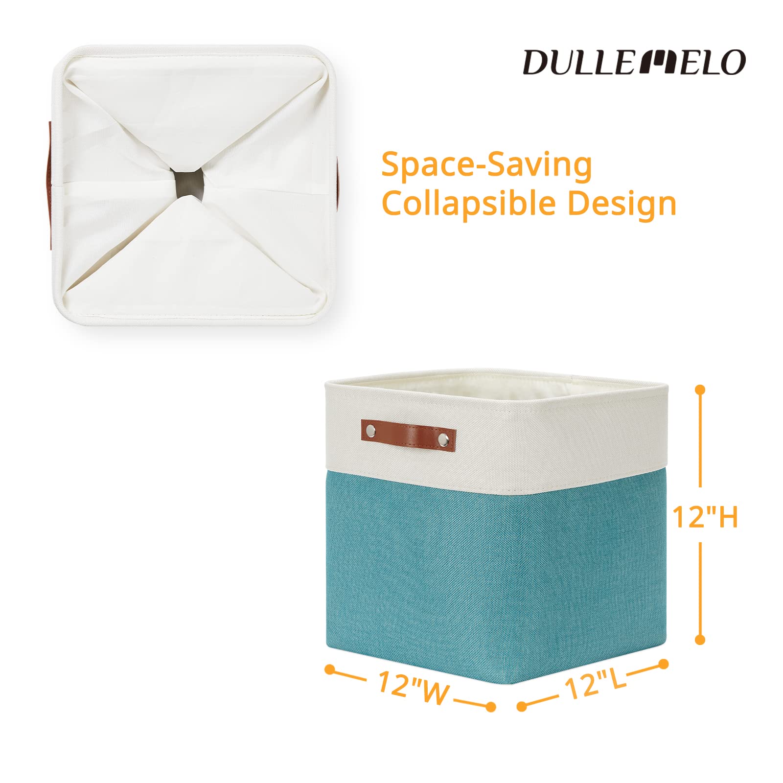 DULLEMELO Square Storage Cubes Baskets for Gifts Empty  12 inch Cube Stroage Bins Linen Closet Organizers and Storage Baskets for Toy Nursery Shelves Bedroom Storage(4 Pack - 12 '' White&Teal)