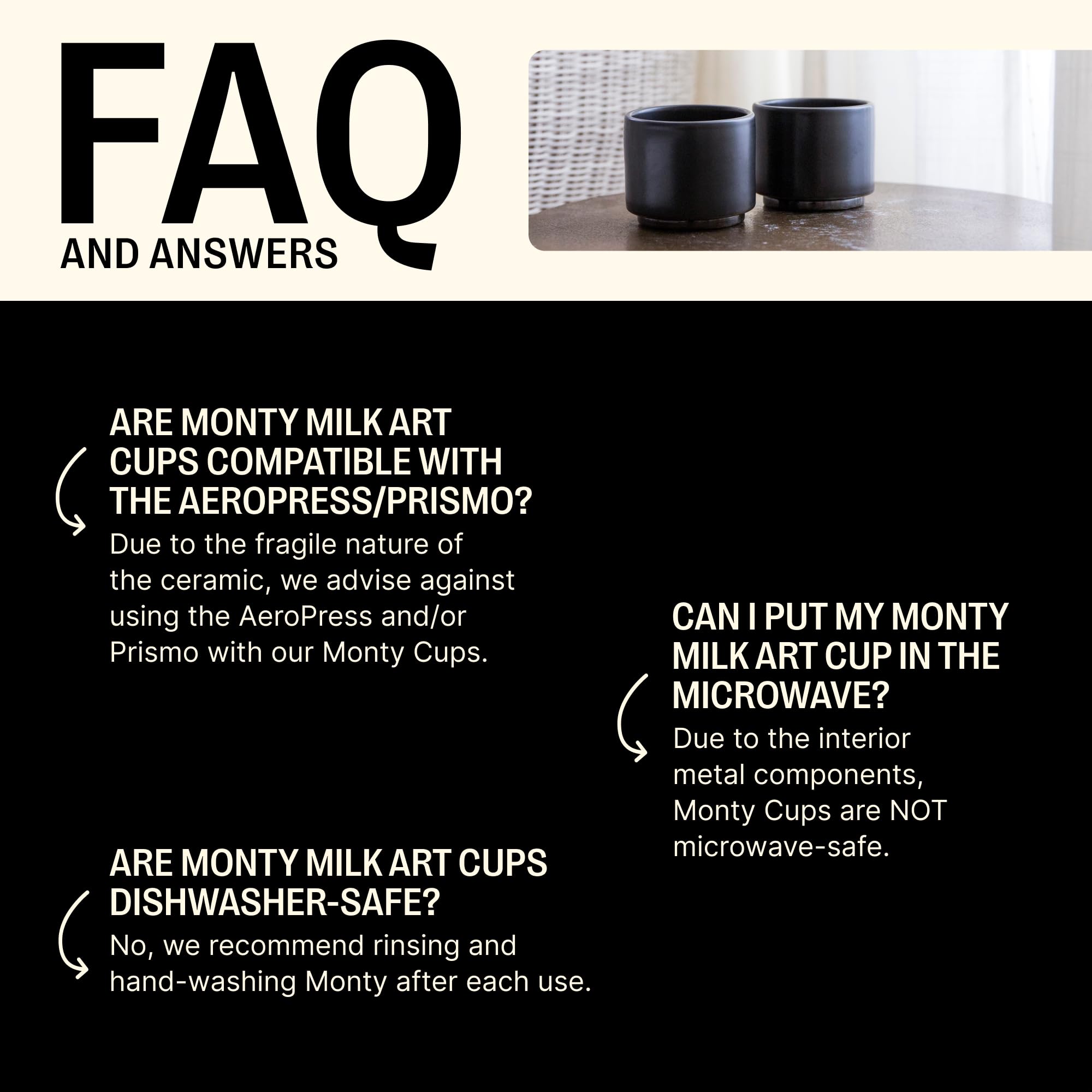 Fellow Monty Milk Art Espresso Cups - Small Double Wall Ceramic Demitasse, Matte Black With Graphite Base, 3 Oz Cup (Set Of 2)