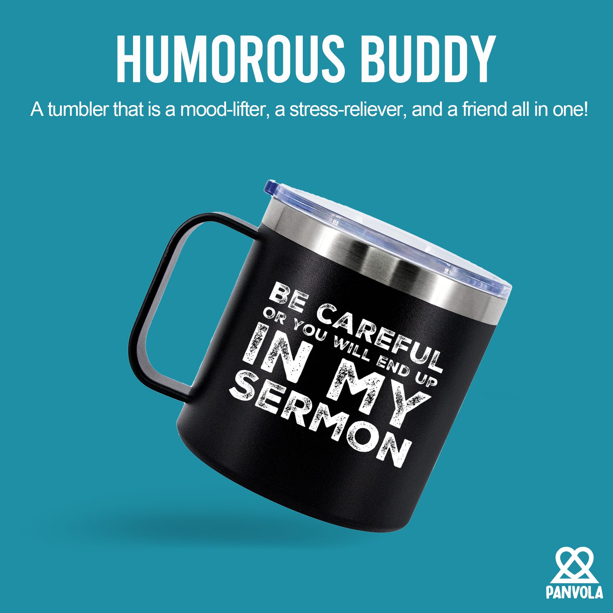 Be Careful Or You'Ll End Up In My Sermon Insulated Coffee Mug 14Oz With Handle And Lid Pastor Gifts Minister Sarcastic 304 Stain