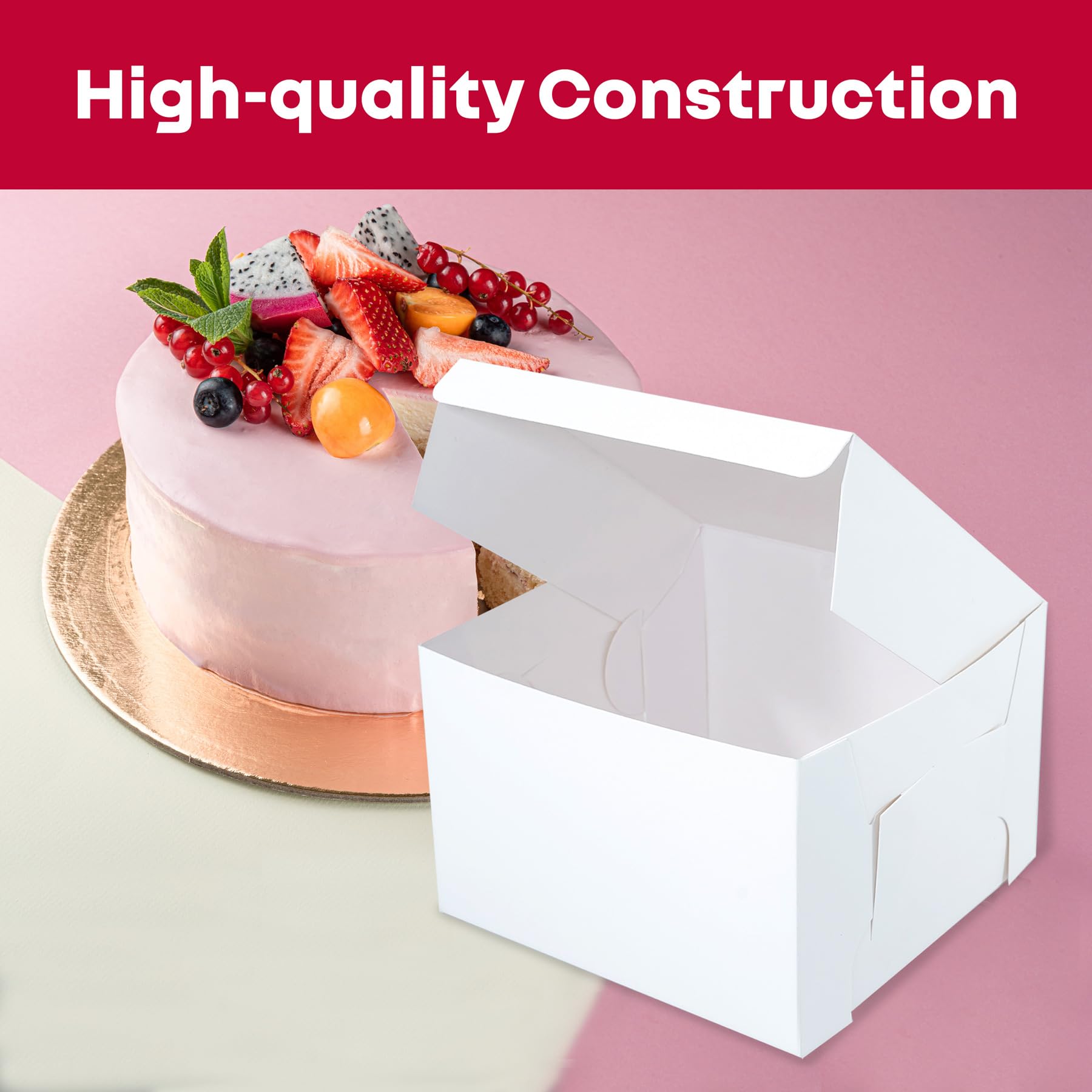 8X8X5 White Cake Box, Premium Bakery Boxes, One Piece, Perfect For Packaging And Selling Cakes, Donuts, Cookies, And Muffins, 25