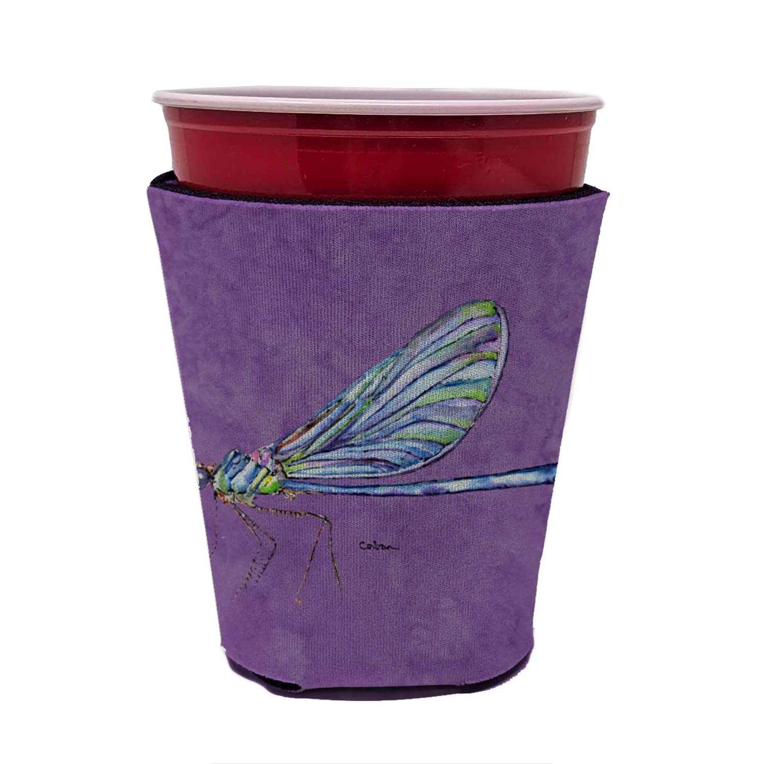 Dragonfly on Purple Red Solo Cup Beverage Insulator Hugger