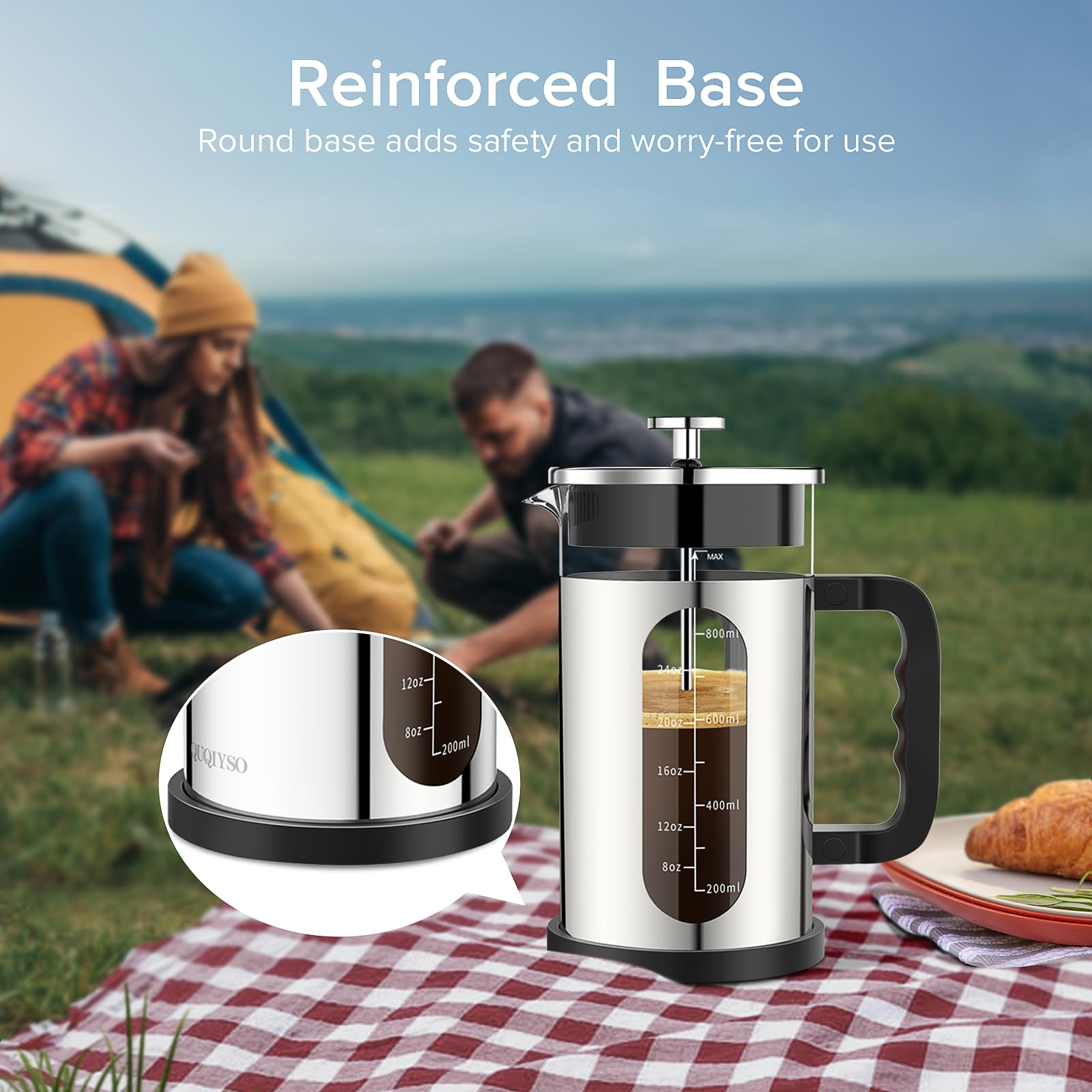 French Press Coffee Maker, 304 Stainless Steel Cold Brew Coffee Maker With 4 Filter, Heat Resistant Borosilicate Glass, Easy To