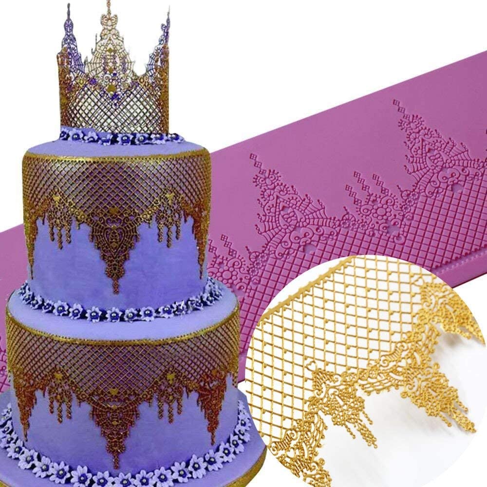 Anyana Sugar Edible Jewels Lace Cake Lace Embossing Mat Chandelilac Texture Fondant Impression Lace Mat Crown Tiara Decorating M