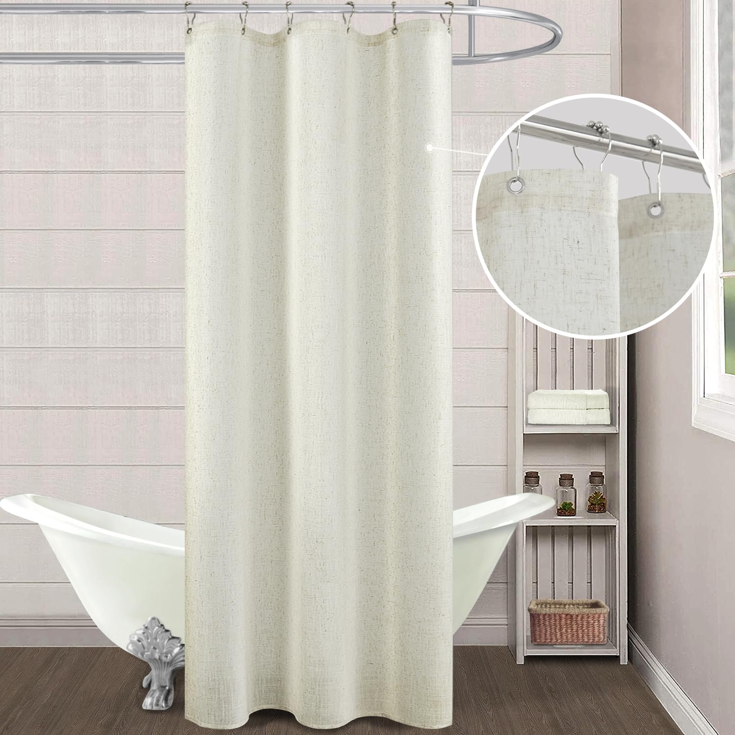 Koufall Small Stall Shower Curtain 36X72 Inch,Waterproof Linen Fabric Natural Boho Farmhouse Rustic Rv Narrow Size Half Shower C