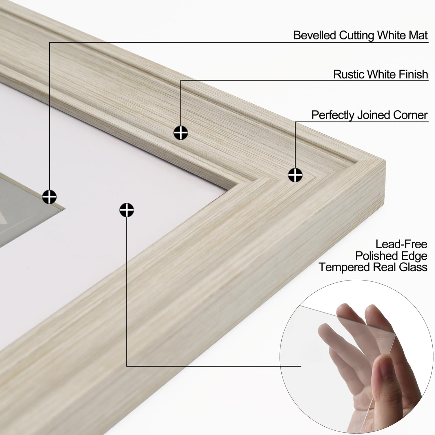 Yaetm 8x10 Picture Frame Matted to 5x7 Set of 4, 1.4    Wide Molding & Rustic White Photo Frames 8 x 10 with Tempered Glass, Dis