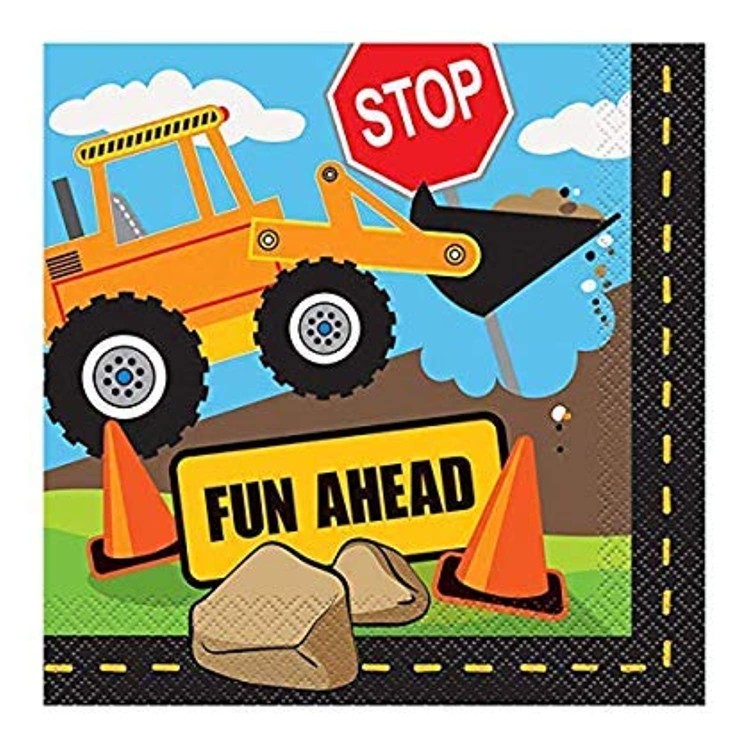 Unique Construction Truck Luncheon Paper Napkins, 6.5'' X 6.5'', Multicolor