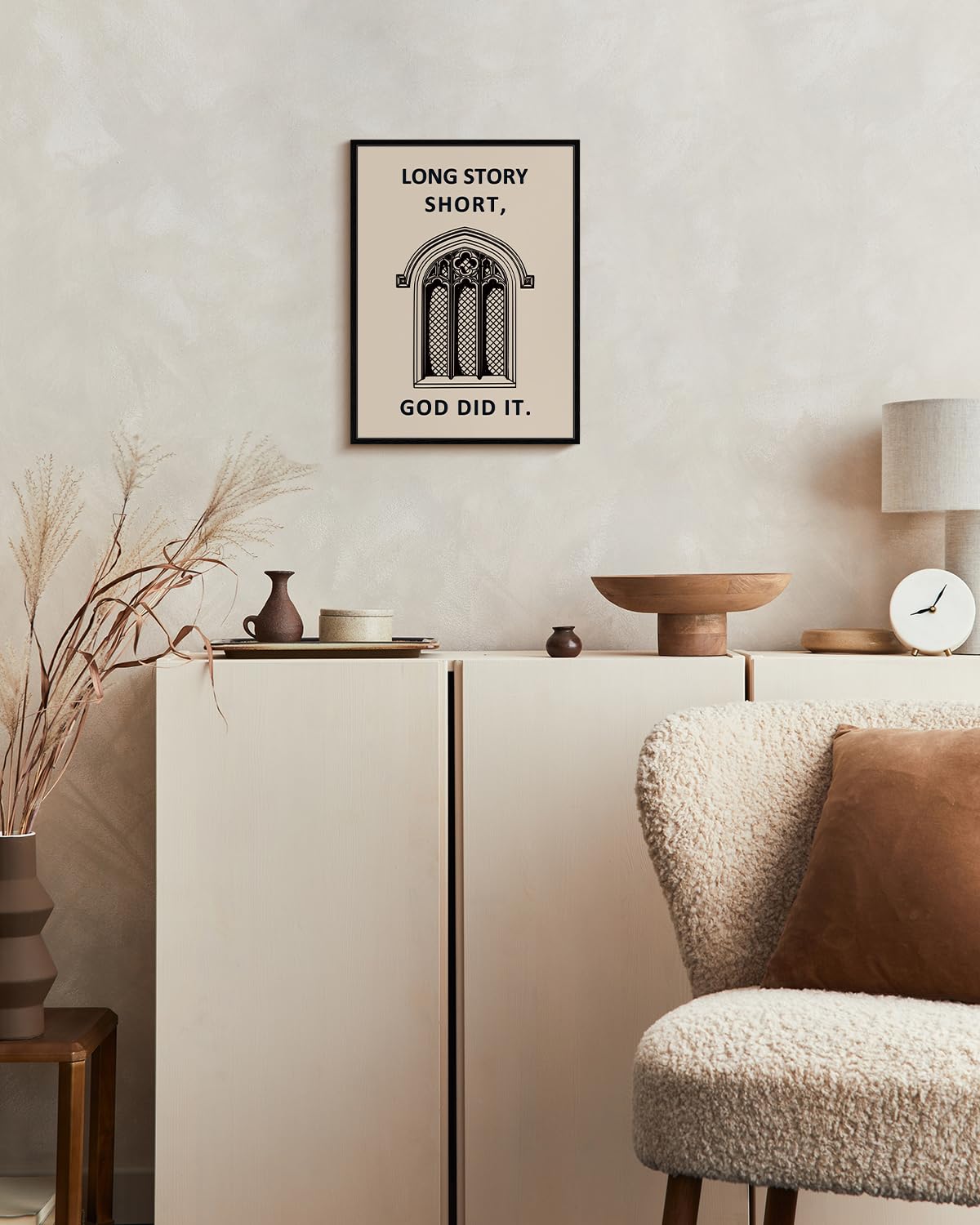 Insimsea Framed Canvas Wall Art, Inspirational Motivational Christian Word Quotes, Long Story Short God Did It, Home Office Chri