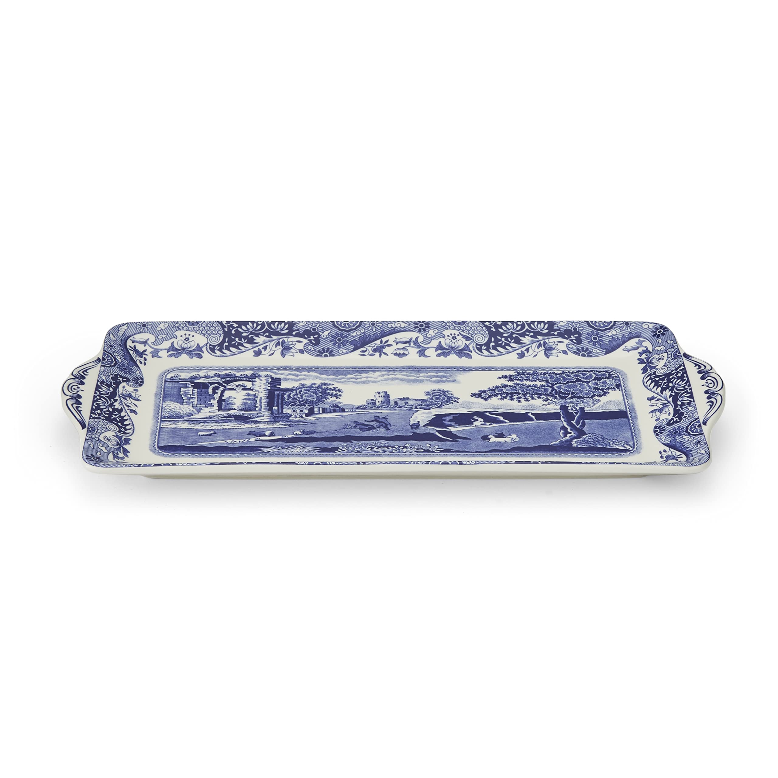 Spode Blue Italian Sandwich Tray | Serving Platter For Tea Sandwiches, Desserts, And Appetizers | Porcelain | Measures 13-Inches