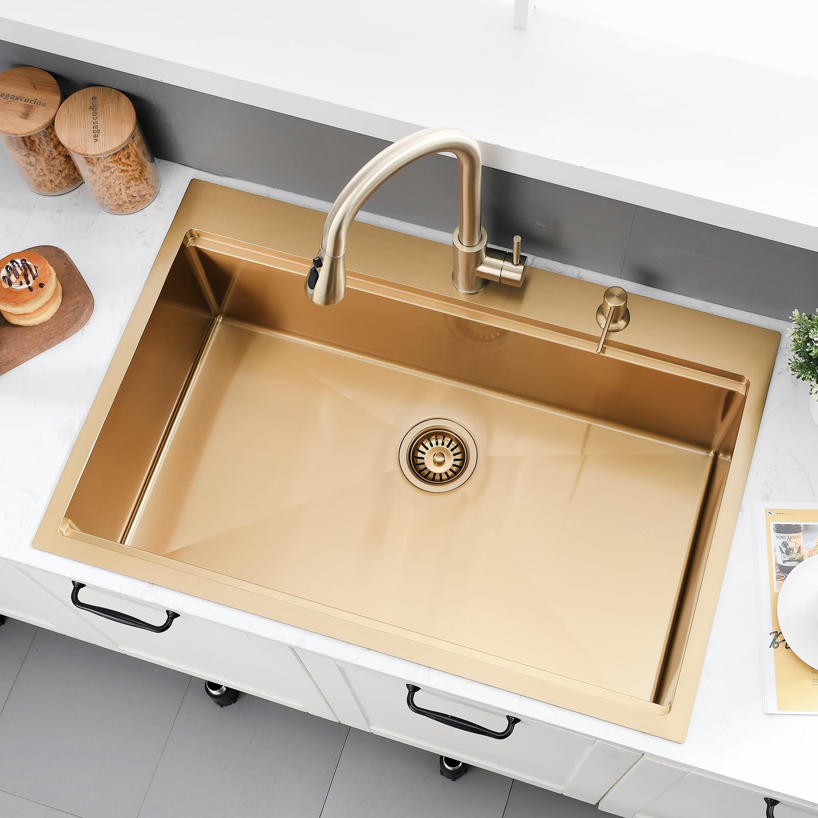 33 Inch Gold Kitchen Sink Drop In Workstation-Somrxo 33  22 Drop In Kitchen Sink Gold Workstation Sink 16 Gauge Gold Stainlesss
