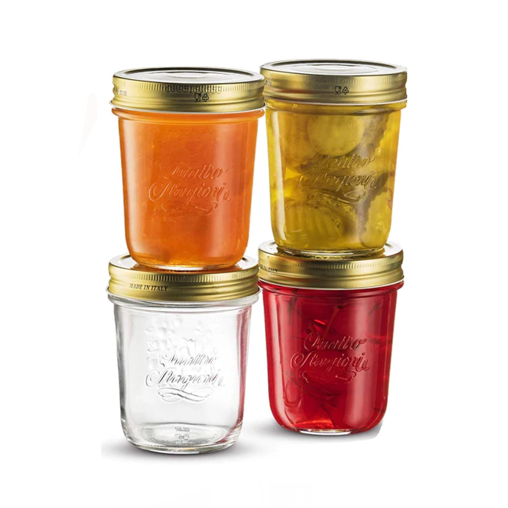 Bormioli Rocco Quattro Stagioni set of 4 Clear Airtight Mason Jars, 10.75 Oz. Made from Durable Glass, Made In Italy