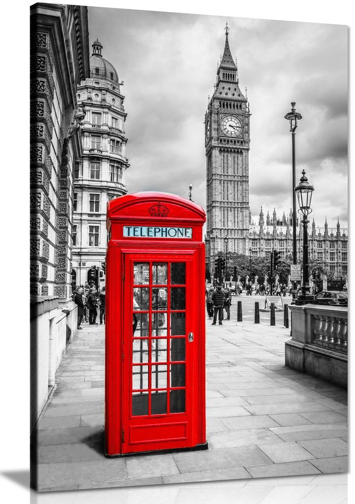 London Red Telephone Box Canvas Wall Art Picture Print (12X8)