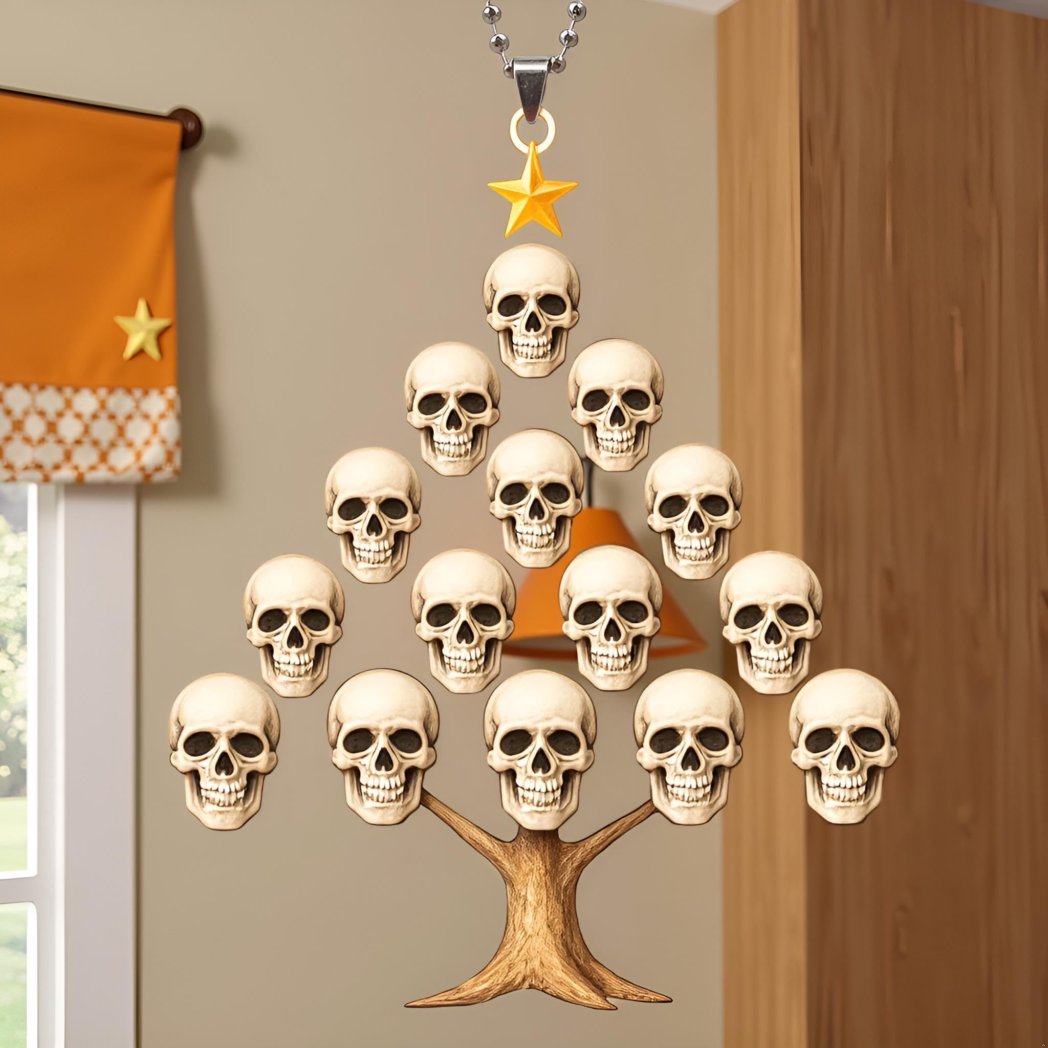 Skull Hanging Ornament, Skulls Tree Decor, Stacked Decoration for Halloween Christmas, Home Decoration Suncatcher (Skull and Tre