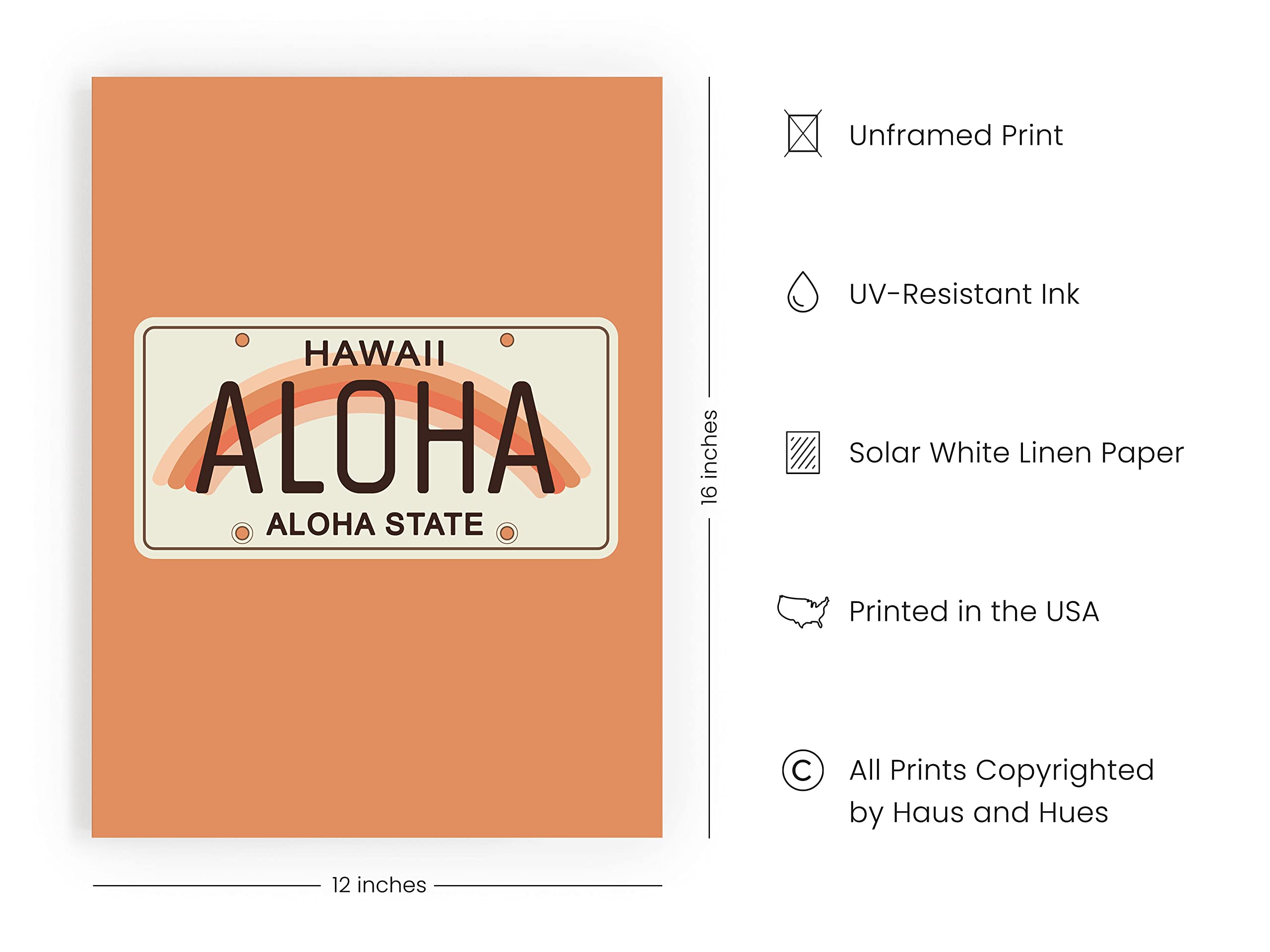 HAUS AND HUES Vintage Travel Posters Hawaii Surf Decor - Peach Wall Decor Aloha Signs for Home Decor Vintage Hawaii Art Travel Poster Hawaii Surfer Room Decor UNFRAMED 12''x16''