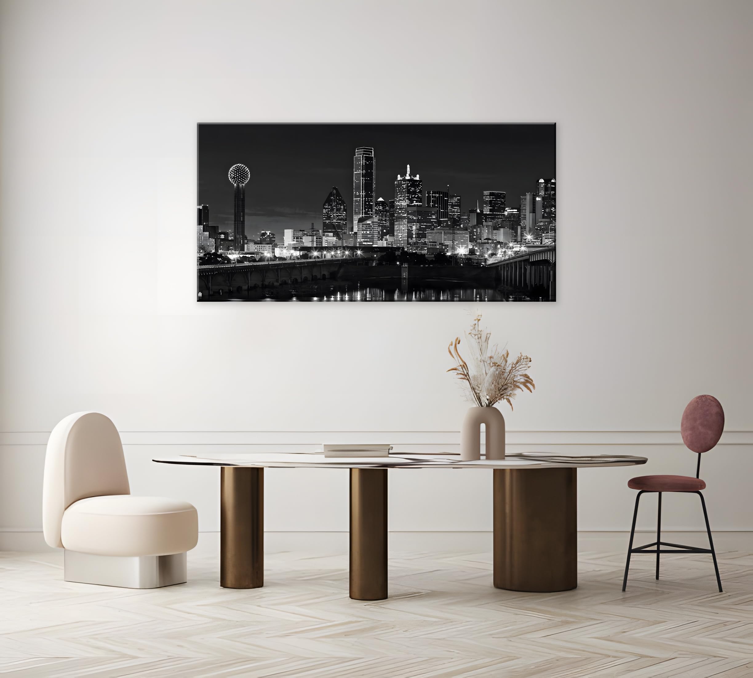 Nan Wind 1 Pcs Dallas Skyline Canvas Wall Art Black White Cityscape Night Scene Modern City Giclee Prints On Canvas Framed Urban