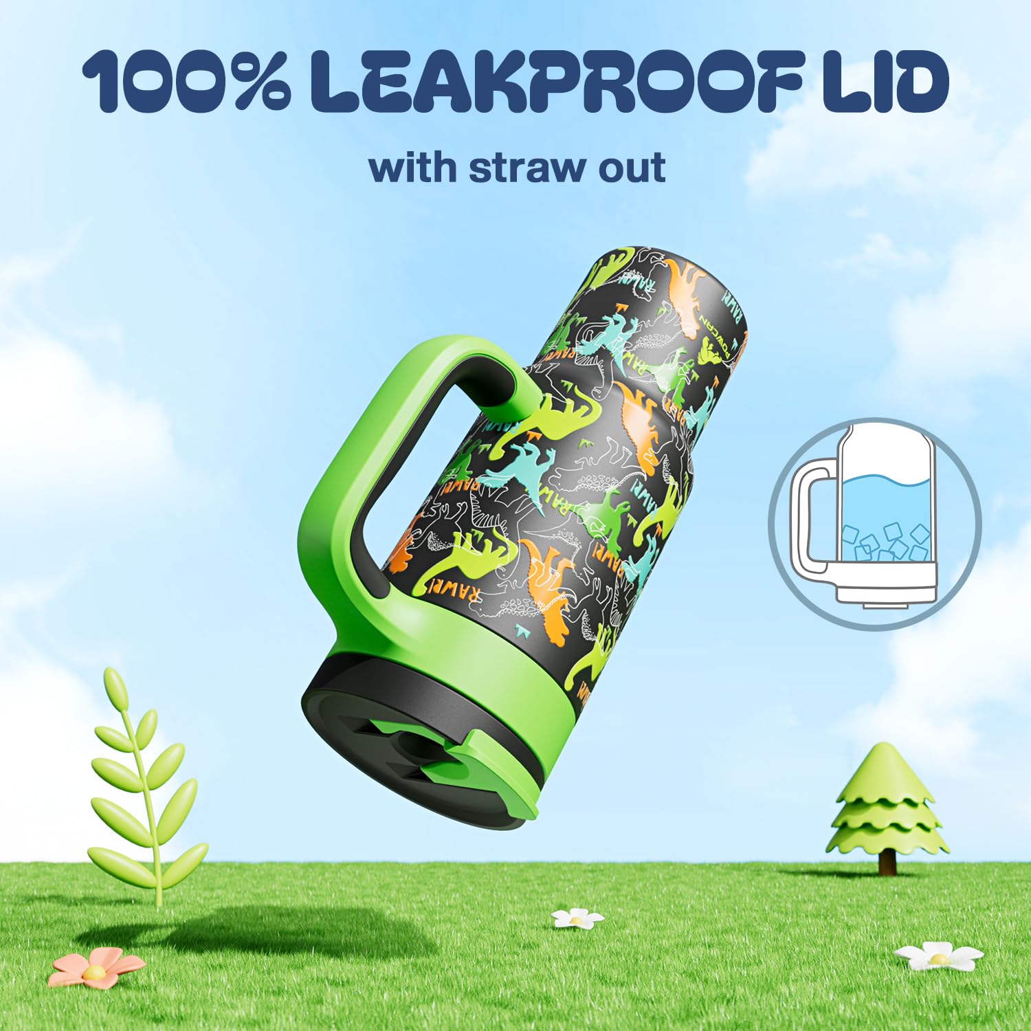 24 oz Kids Tumbler with Straw for Boys: Leakproof, Cold for 26 Hrs, Hot for 10 Hrs, Durable Handle, Insulated Stainless Steel Cu