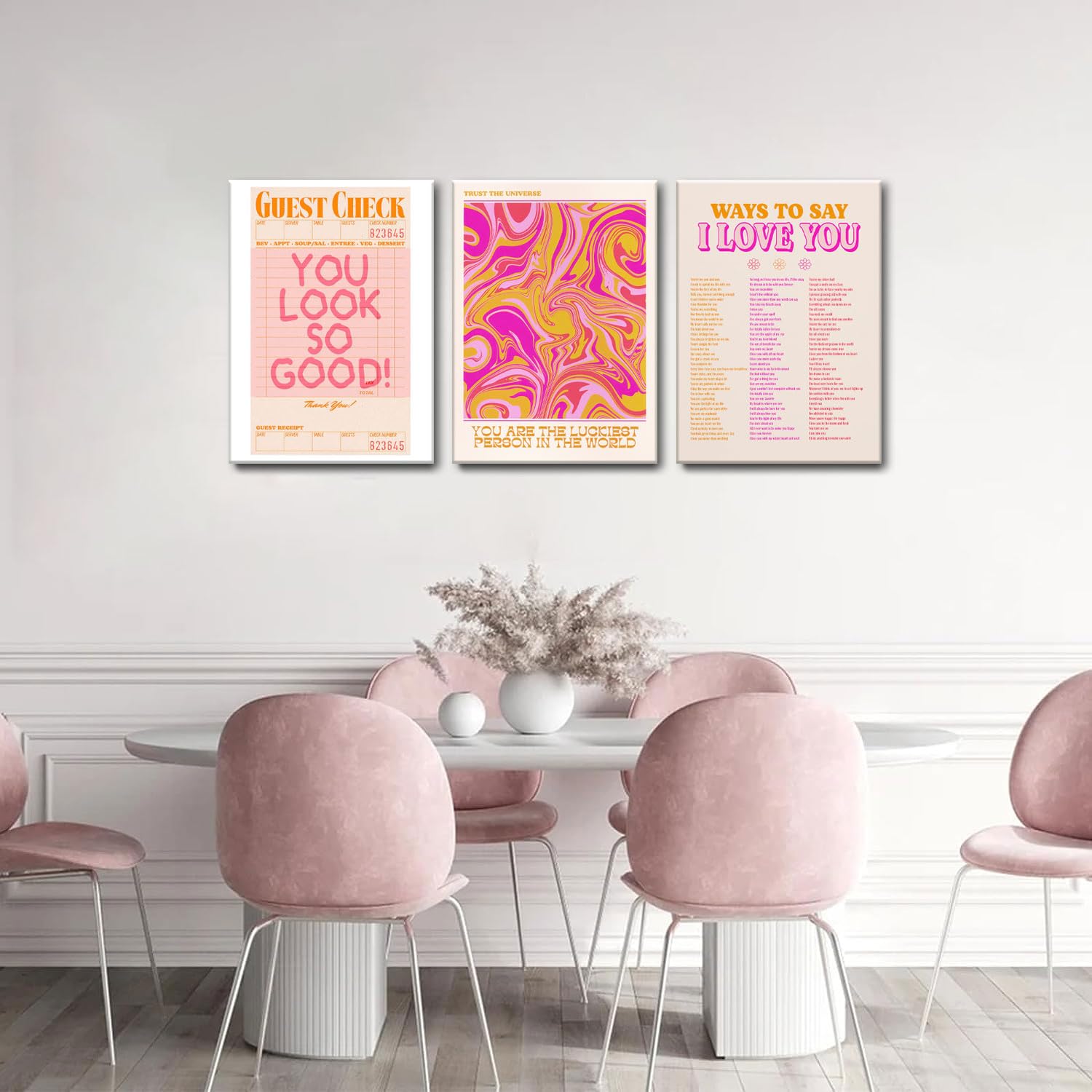 Pink Wall Decor Canvas Wall Art Set Of 3 | Abstract Posters Prints Expressing Love | Unique Room Decor For Teen Girls And Women