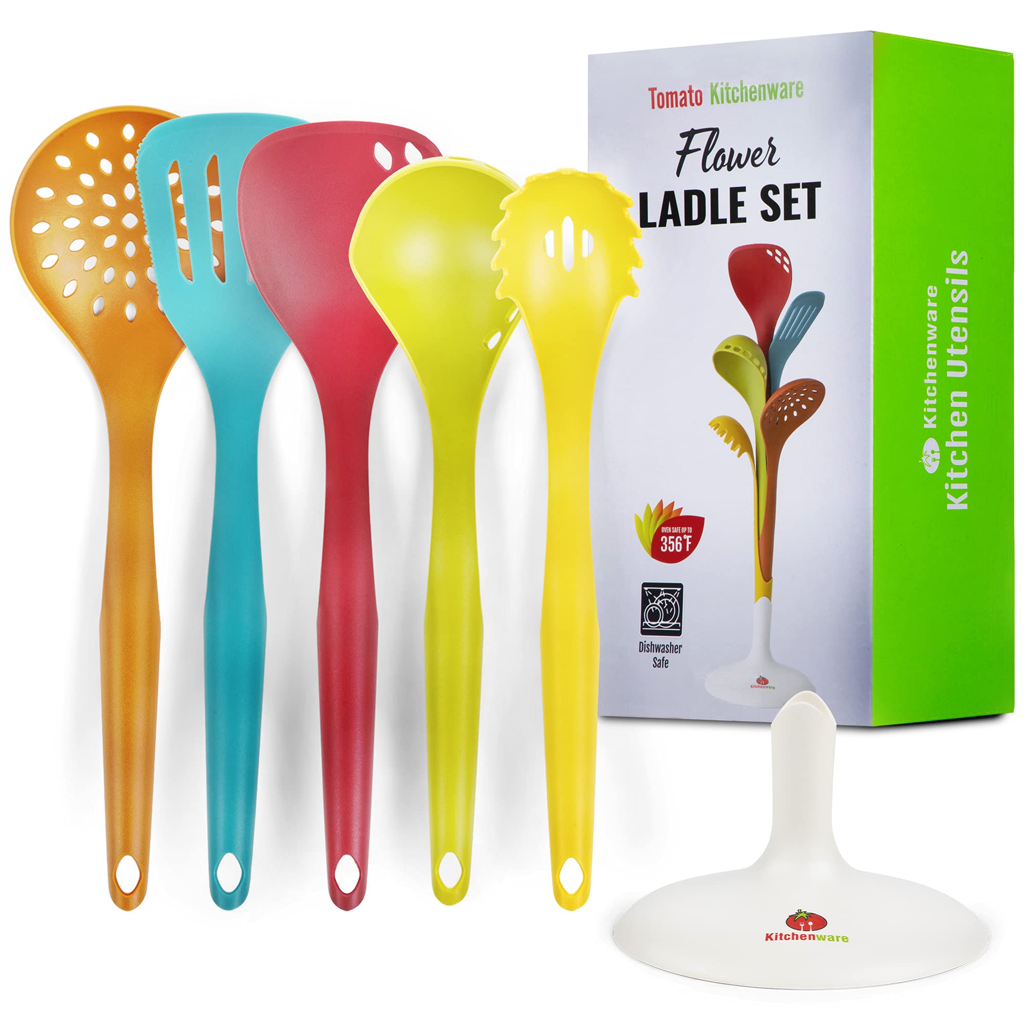 Tomato Kitchenware Nylon Kitchen Utensil Set Tools  Solid Spatula, Slotted Spatula, Soup Ladle, Slotted Ladle, Spaghetti Spoon 
