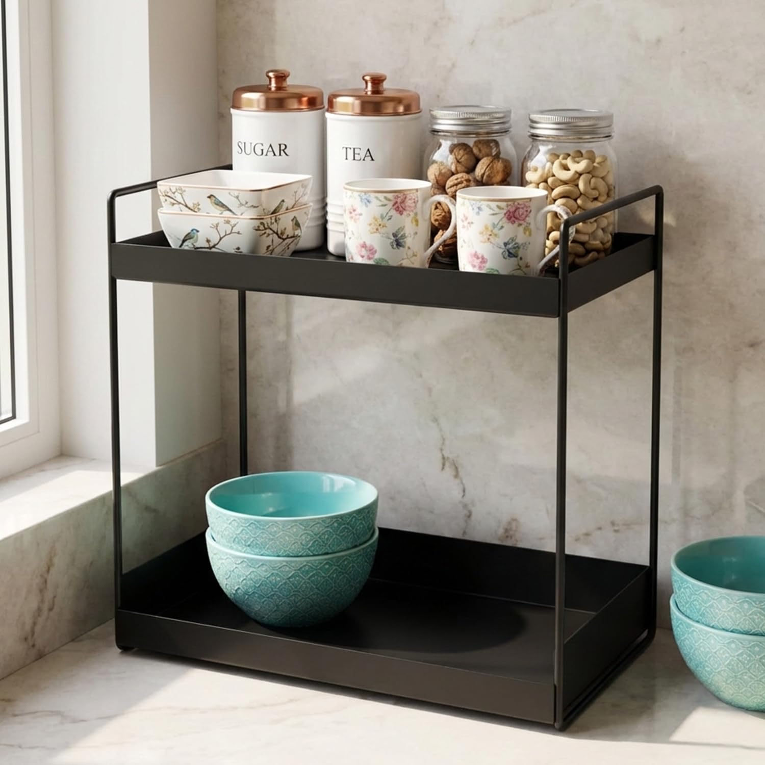 Zureni 2 Tier Countertop Organizer Multipurpose Stand Jar & Bottles Holder For Pantry Kitchen Bathroom Accessories (Pack Of 1, B