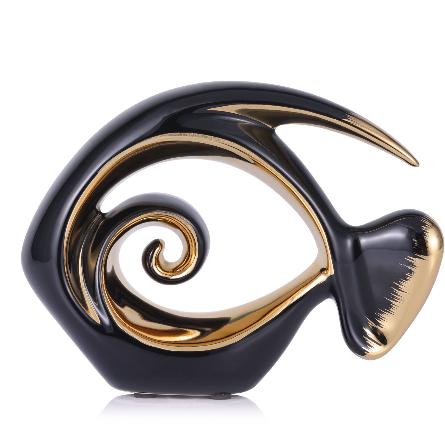 Black Gold Ceramic Fish Figurines - Coastal Home Decor, Modern Ocean Centerpieces for Living Room, Dining Area, Bathroom, Office