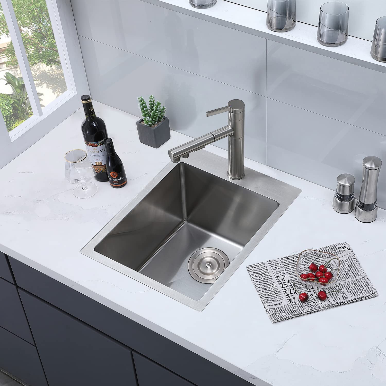 Shaco 15X20 Inch Drop In Bar Sink, Small Kitchen Sink For Rv, 16 Gauge 304 Stainless Steel Topmount Single Bowl Handmade Wet Pre