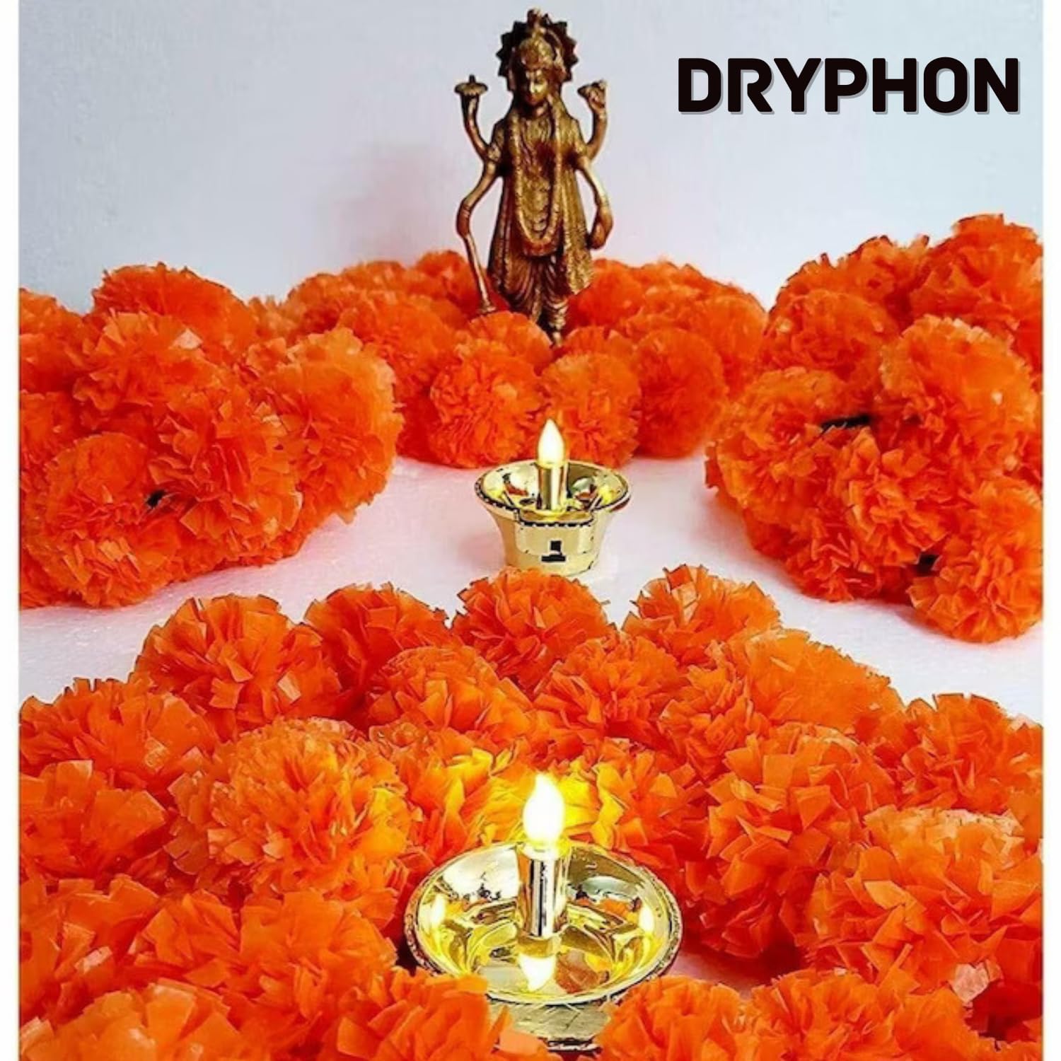 DRYPHON Artificial Flowers for Decoration, Marigold Flowers Garlands for Home Decor, Diwali Pooja Items Room Decor Items Wedding
