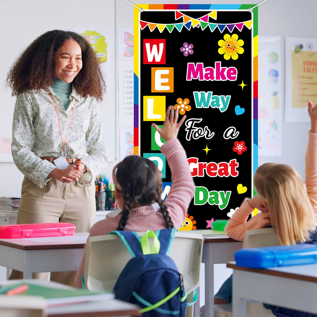 Wiooffen Classroom Colorful Welcome Door Cover Banner Wall Door Decor ...