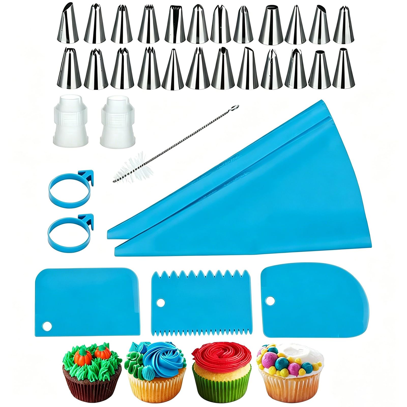 24Piece Piping Bags And Tips Set, Food Grade Silicone Pastry Bags And Nozzles, Reusable Cake Decorating Supplies For Cupcake Ic