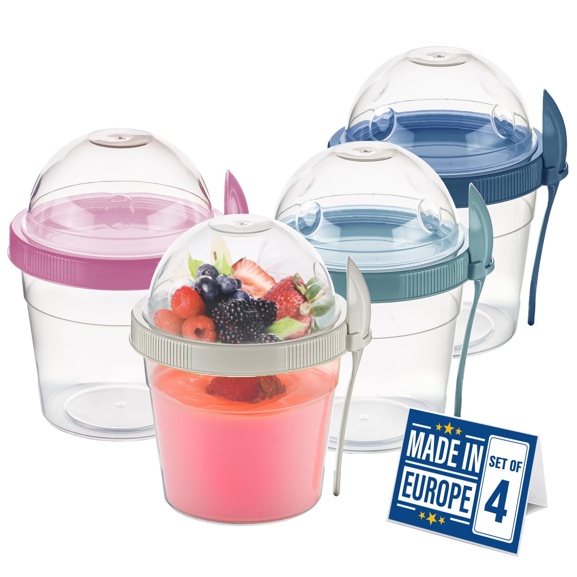 Crystalia Reusable Yogurt Cups With Leak-Proof Lids, Set Of 4, Made In Europe