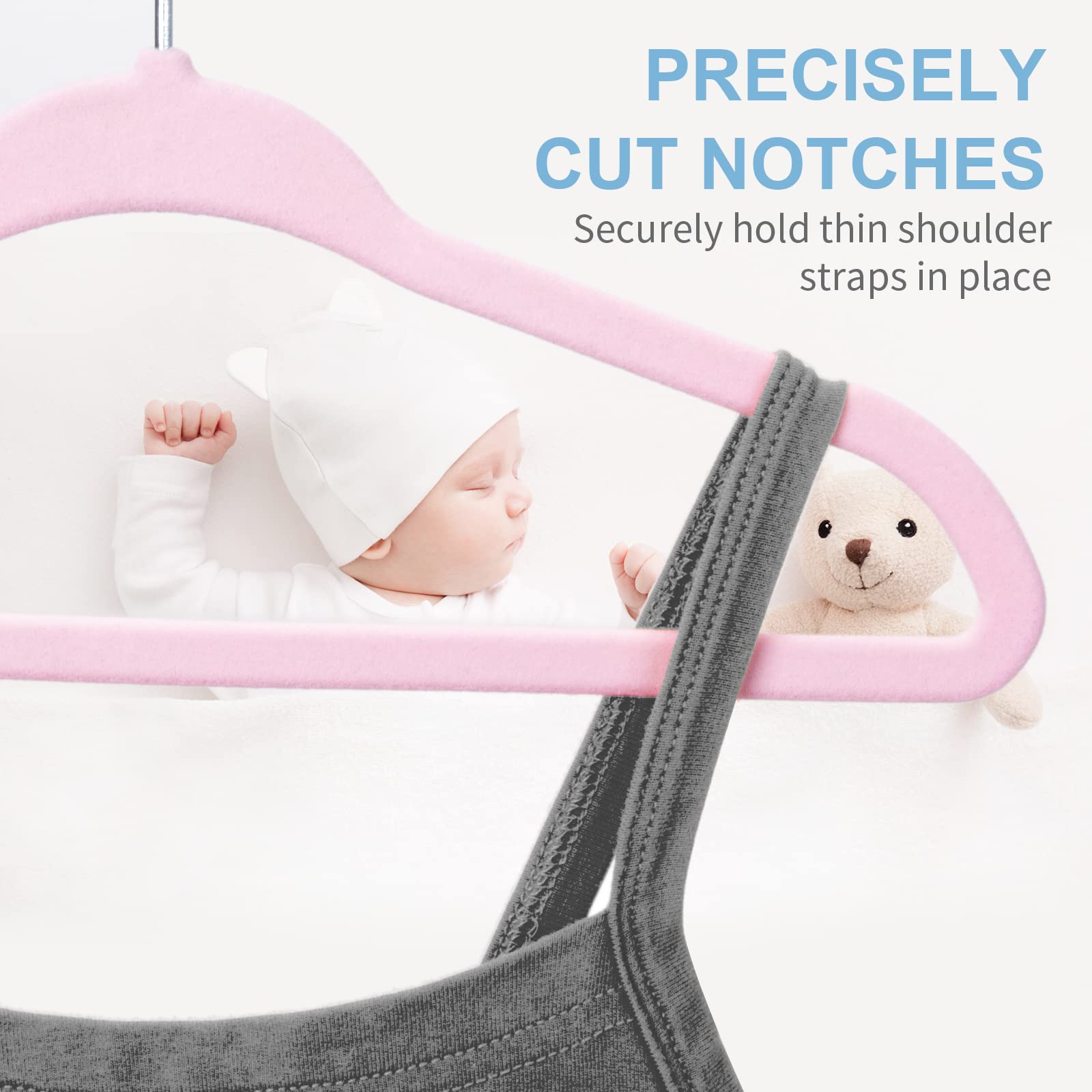 Moerkada Baby Velvet Hangers 50Pack-11Inch Non Slip Kids Hangers For Infant/Toddler Pink Hangers