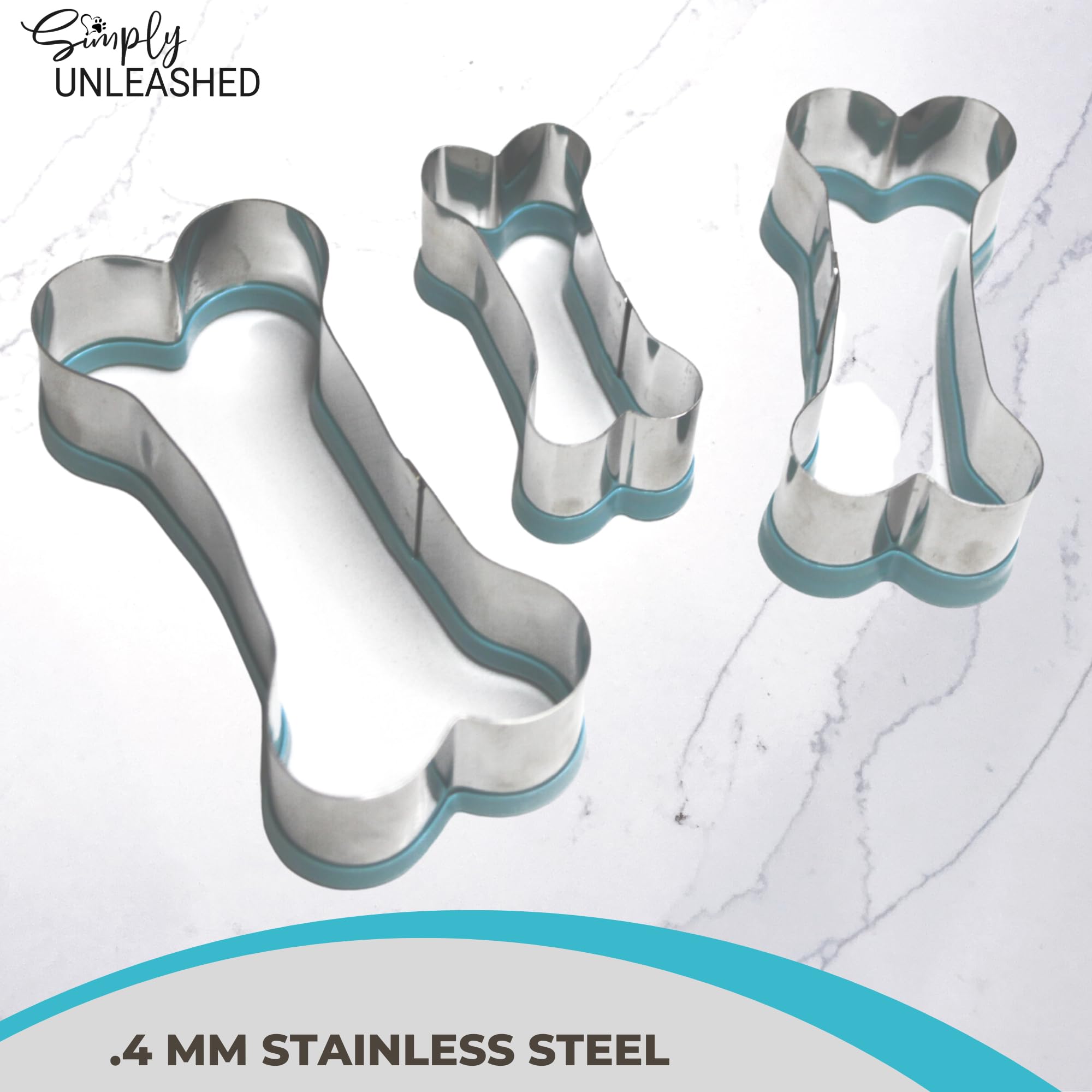Simply Unleashed 3 Piece Dog Bone Cookie Cutter Set With Pvc Coating For Homemade Dog Treats, Biscuits, Fondant, Pastries, Sandw