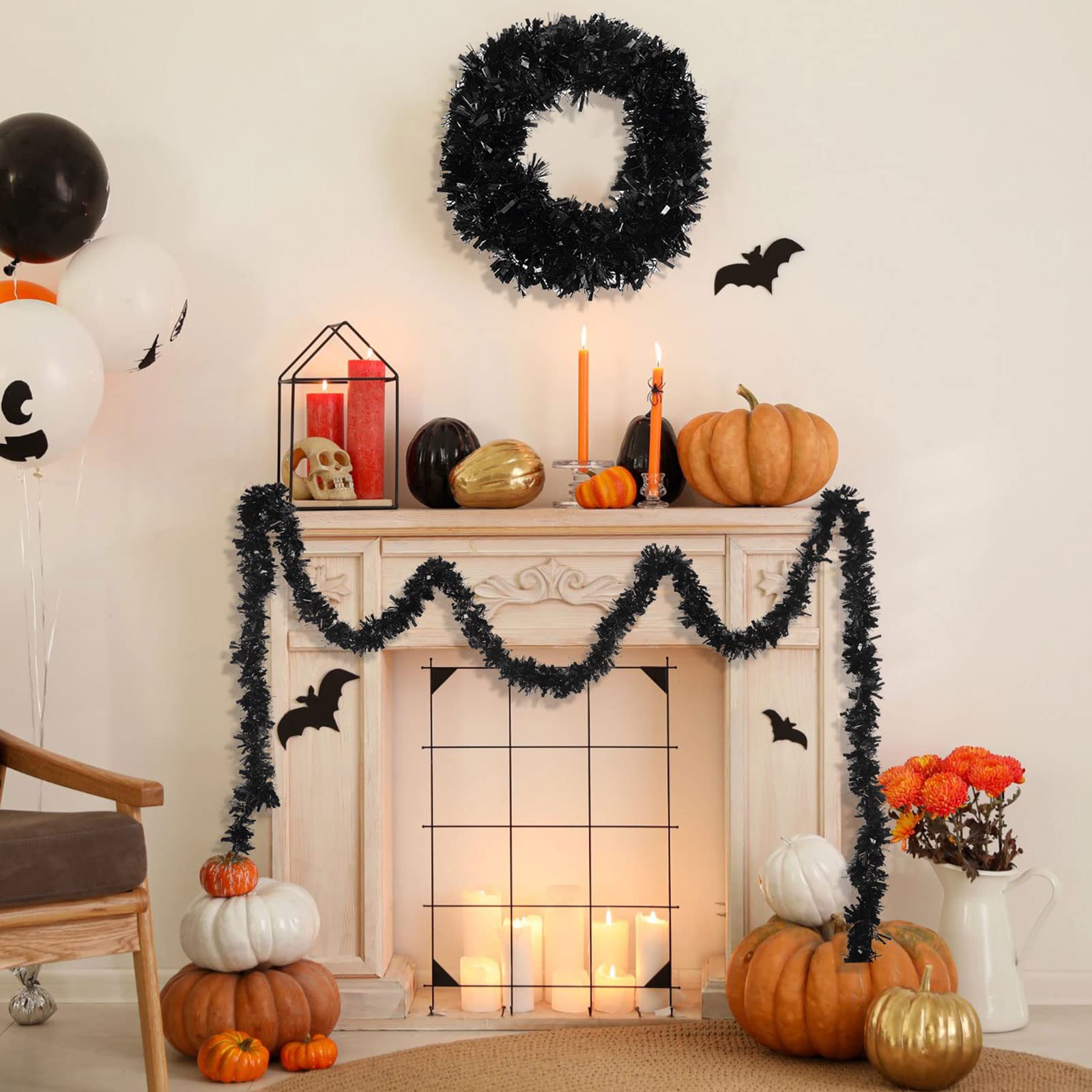 Shappy 393.7 ft 6 Roll Halloween Tinsel Garland Glitter Shiny Tinsel Garland Metallic Foil Hanging Decor for Parade Float Christ