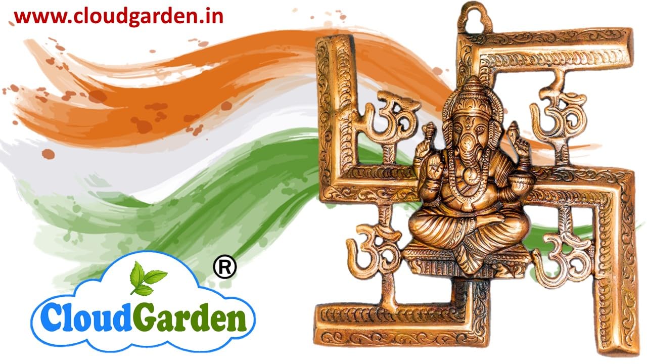 Tsr Home Decorz Metal Om Swasthik Ganesha 10 Inch Size, Wall Hanging Sculpture Decorative For Gifting Housewarming Main Door, En