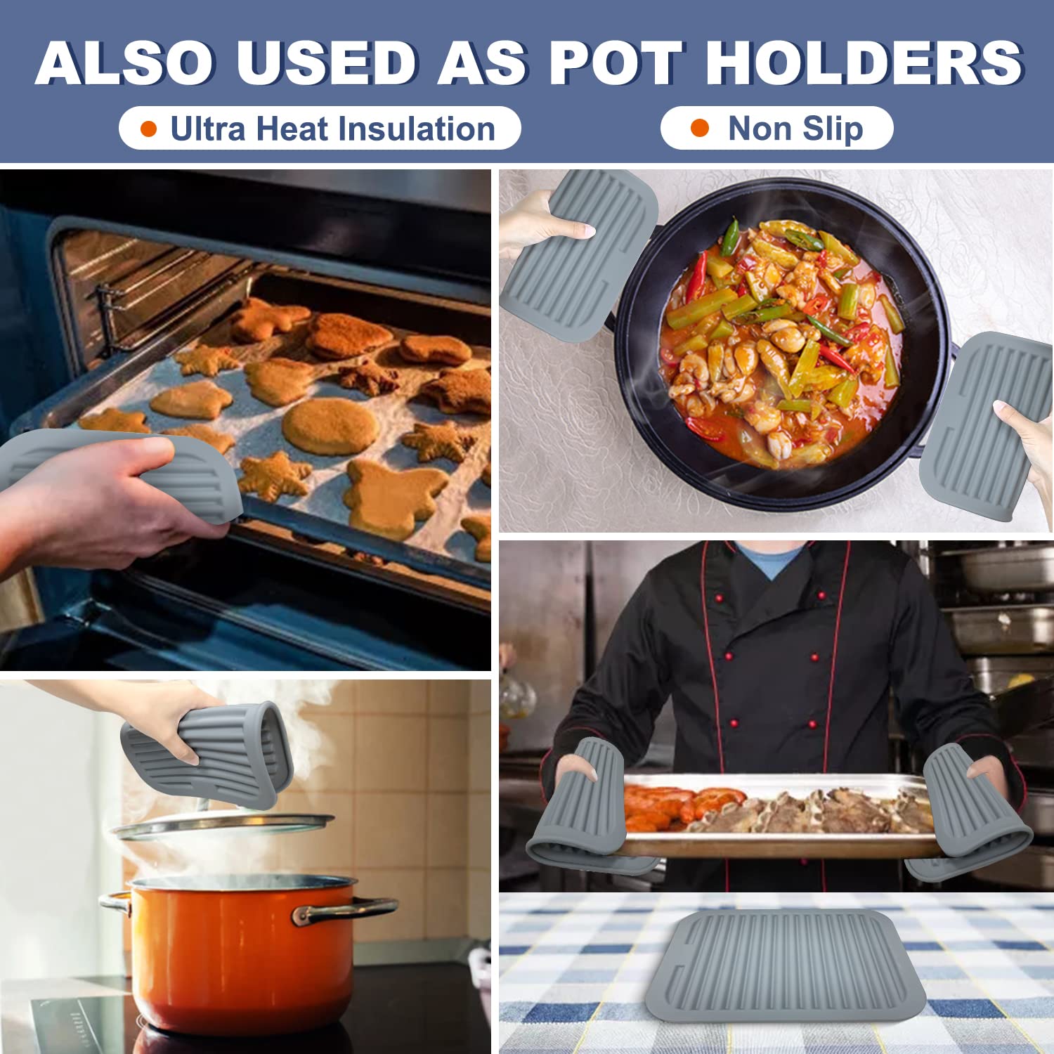 Walfos Silicone Trivets for Hot Pots and Pans - Heat Resistant Hot Pads for Kitchen Counter- Multi-Purpose & Versatile Trivet Mat - Durable & Flexible Silicone Hot Pad