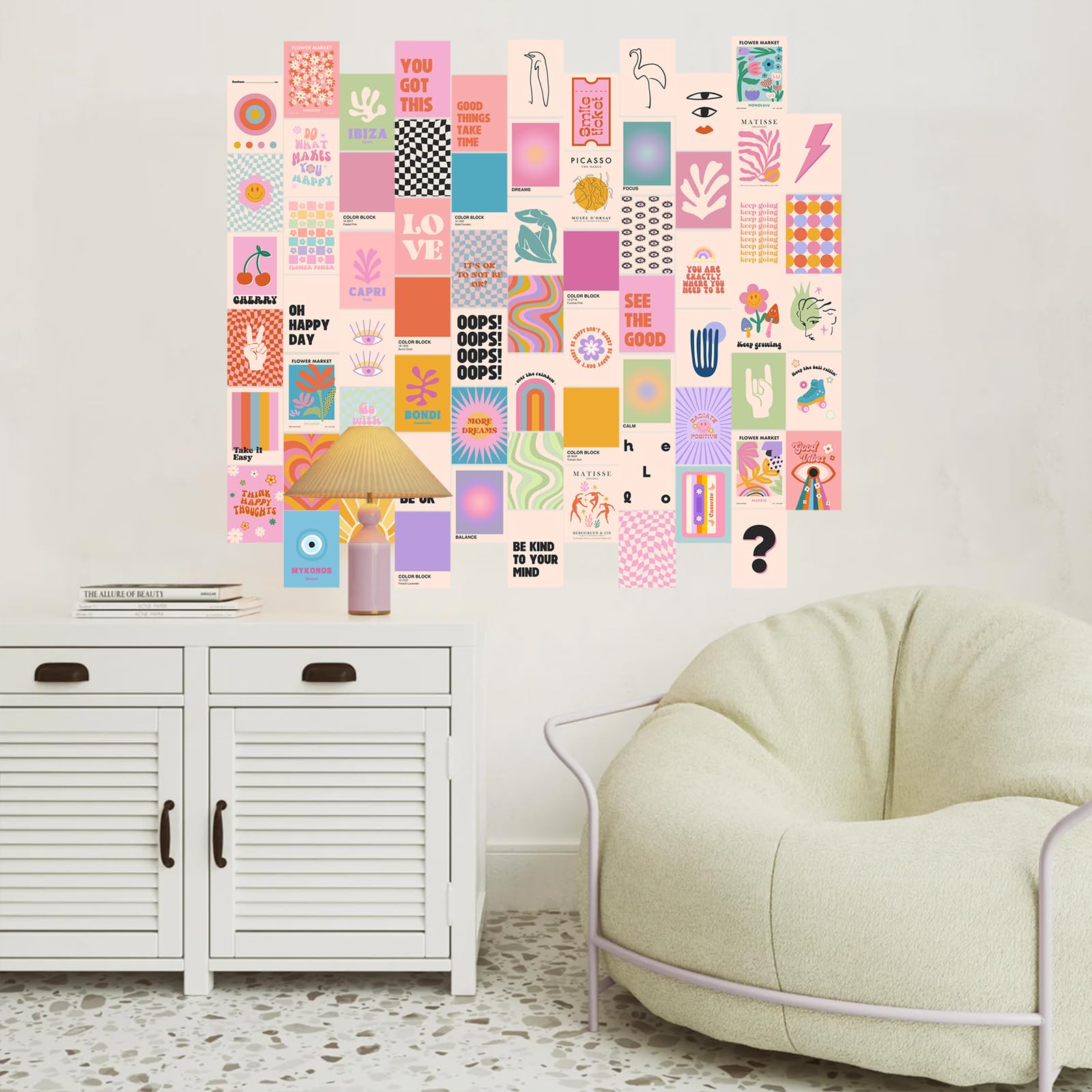 Preppy Room Decor, 70Pcs Preppy Wall Collage Kit Aesthetic Pictures, Cute Preppy Wall Decor, Trendy Pink Photo Collage Kit 4''X6