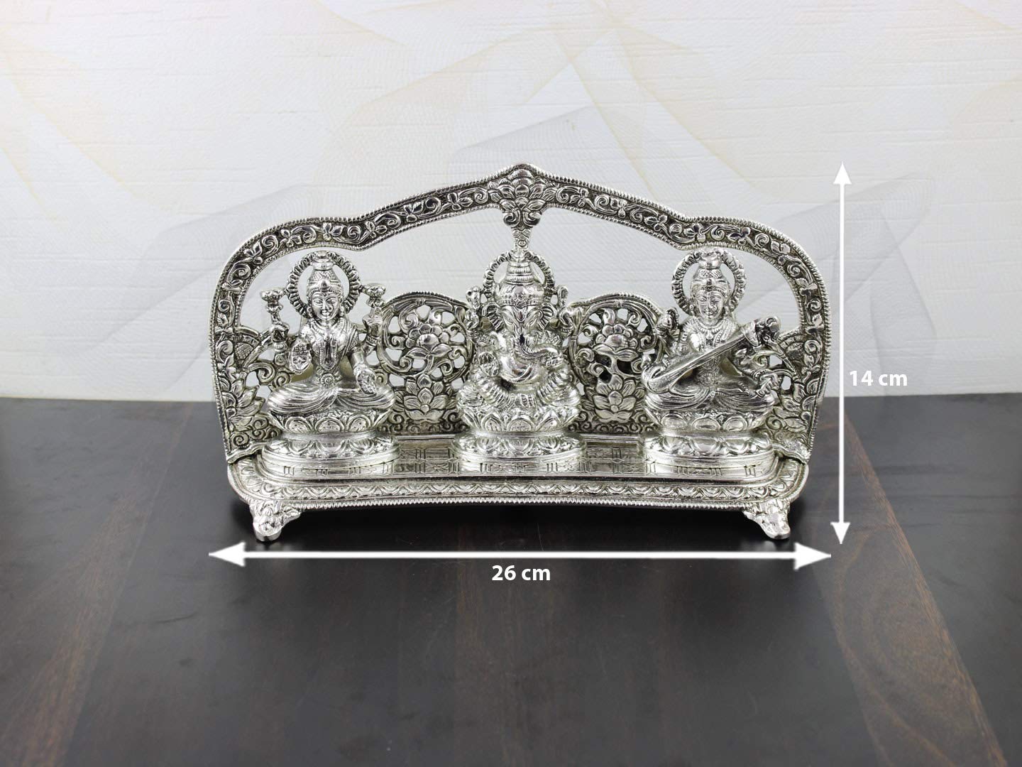Goldgiftideas Oxidized White Metal Handcrafted Laxmi Ganesha Saraswati Idol For Pooja Room, Spiritual Gift Item, Laxmi Ganesh Sa