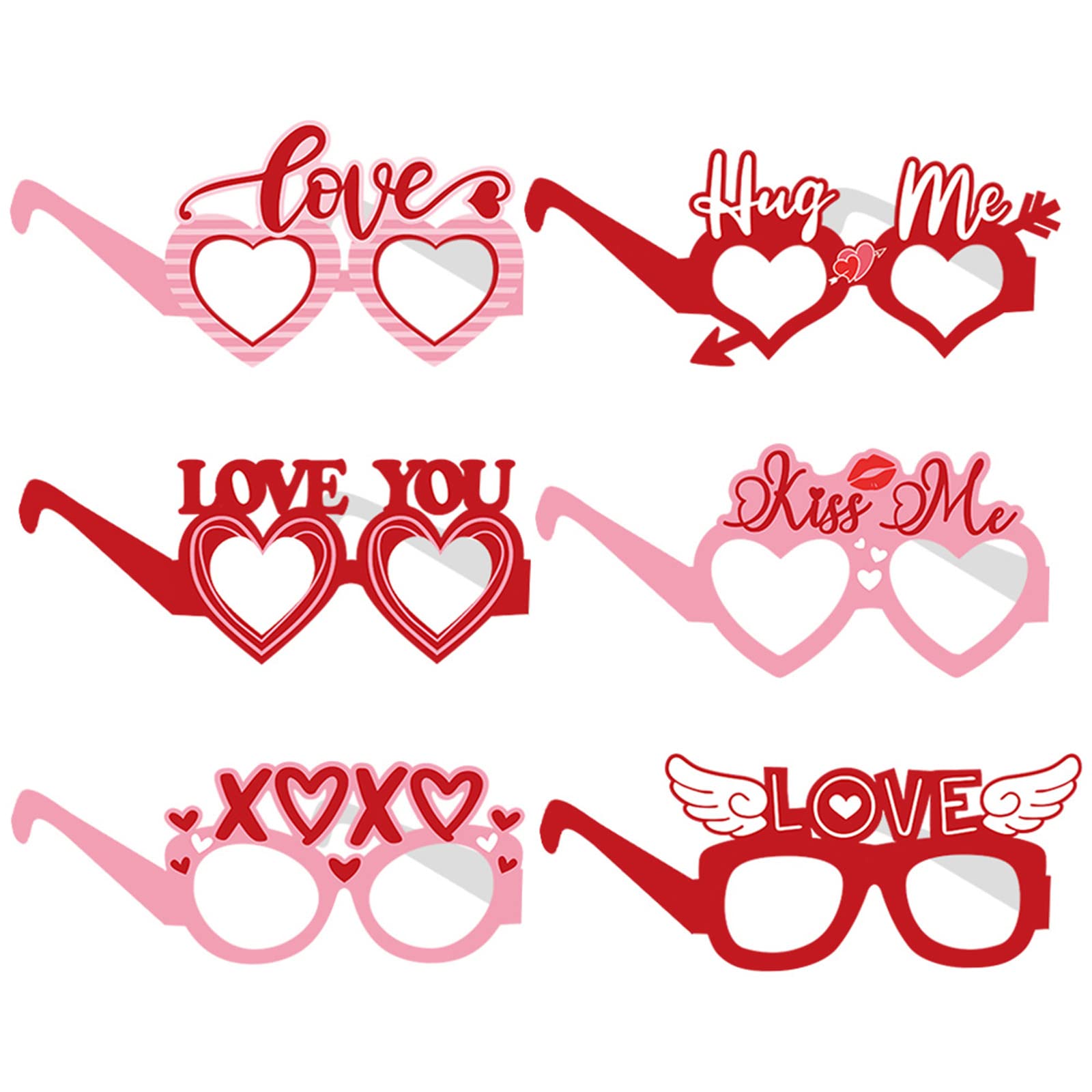 Teonei Valentines Day Eyeglasses Heart Paper Glasses Valentines Day Photo Booth Props,Valentines Day Decor Party Supplies,6Pcs
