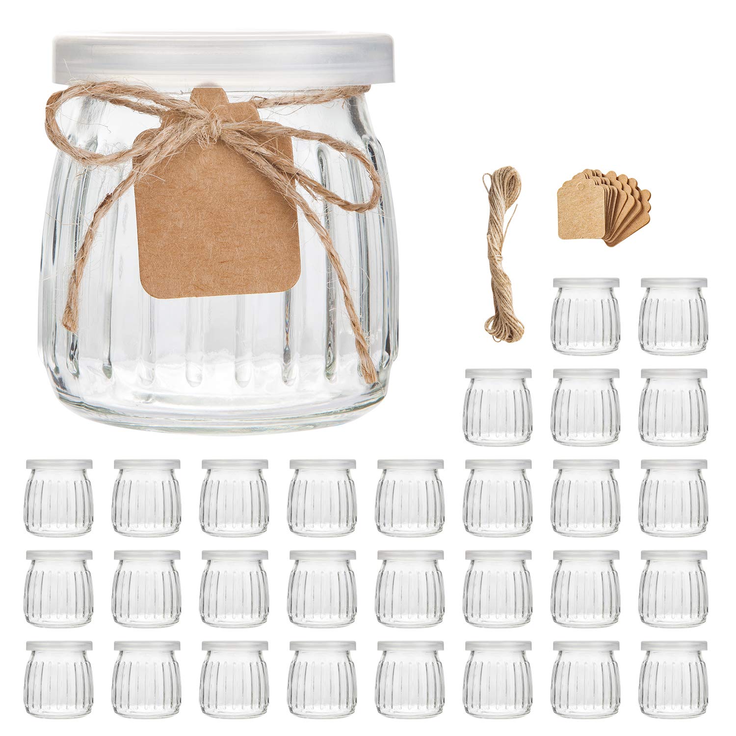 Encheng Glass Jars, 7 oz Glass Yogurt Jars With Lids(PE),Replacement Glass Pudding Jar With Plastic Tops,Clear Yogurt Container 