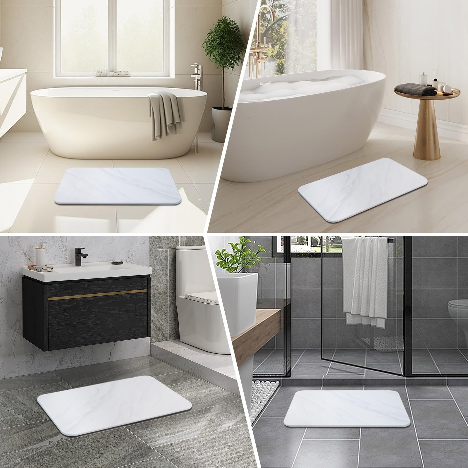 Stone Bath Mat, 3 Pack Diatomaceous Earth Shower Mat, Non-Slip Super Absorbent Quick Drying Bathroom Floor Mat(23.62X15.35Inch,